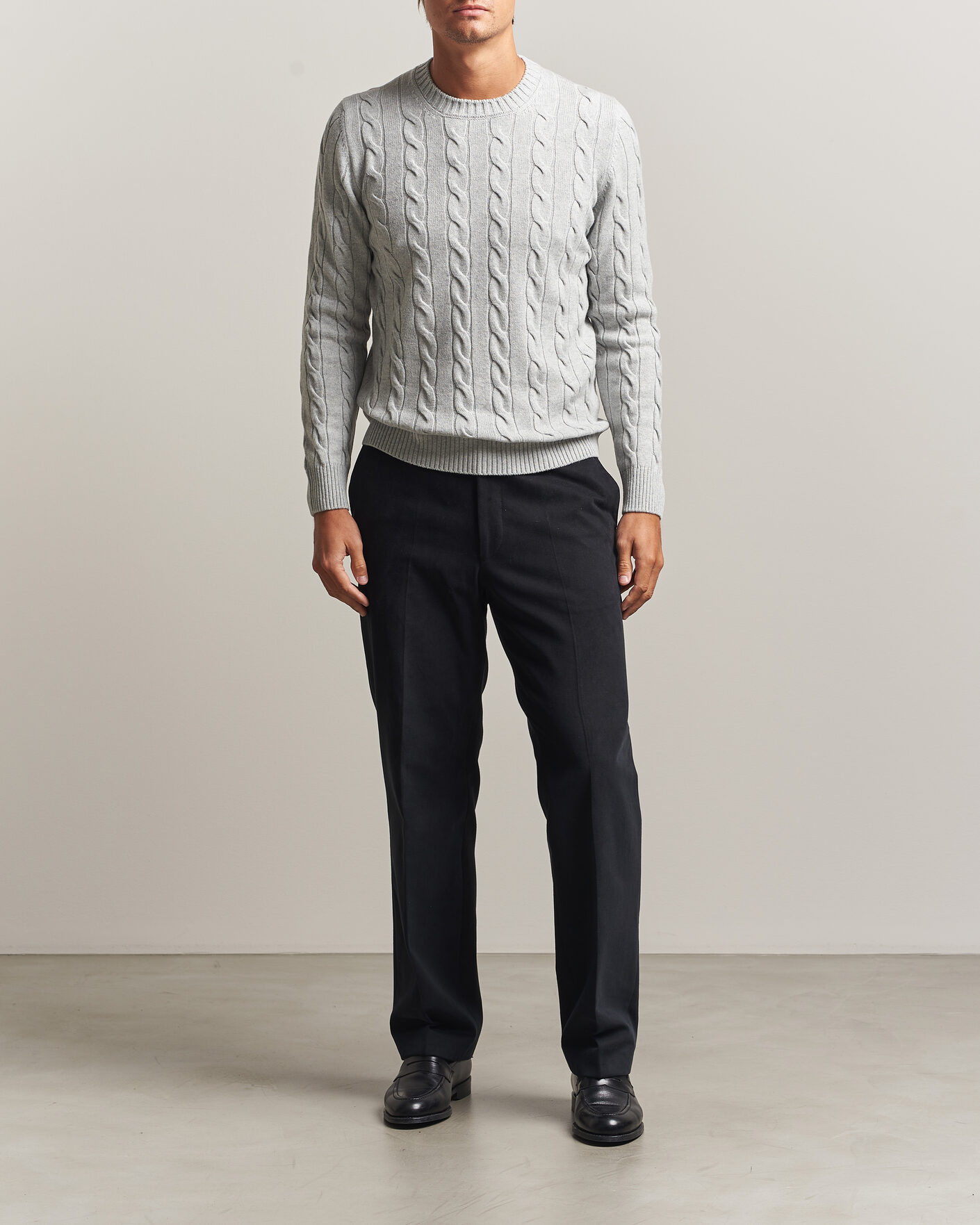 Homme | Pulls Et Tricots | Gran Sasso | Wool/Cashmere Cable Crew Neck Light Grey Melange