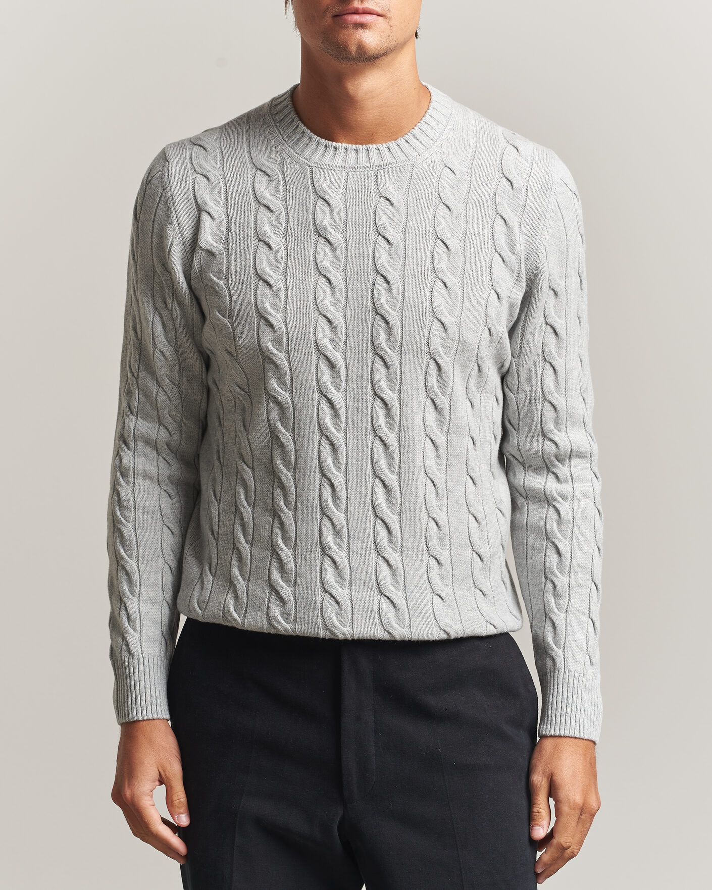 Homme | Pulls Et Tricots | Gran Sasso | Wool/Cashmere Cable Crew Neck Light Grey Melange