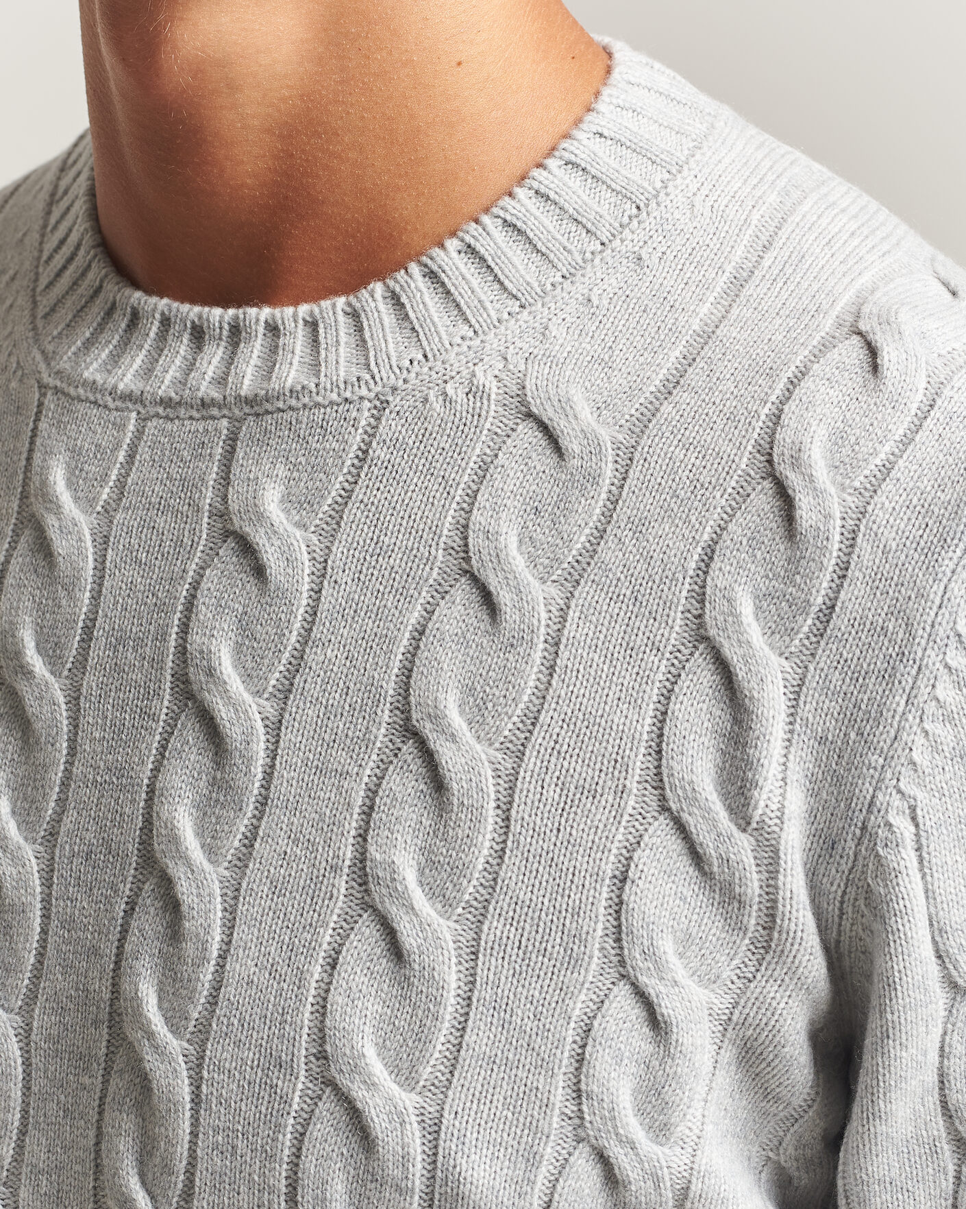 Homme | Pulls Et Tricots | Gran Sasso | Wool/Cashmere Cable Crew Neck Light Grey Melange