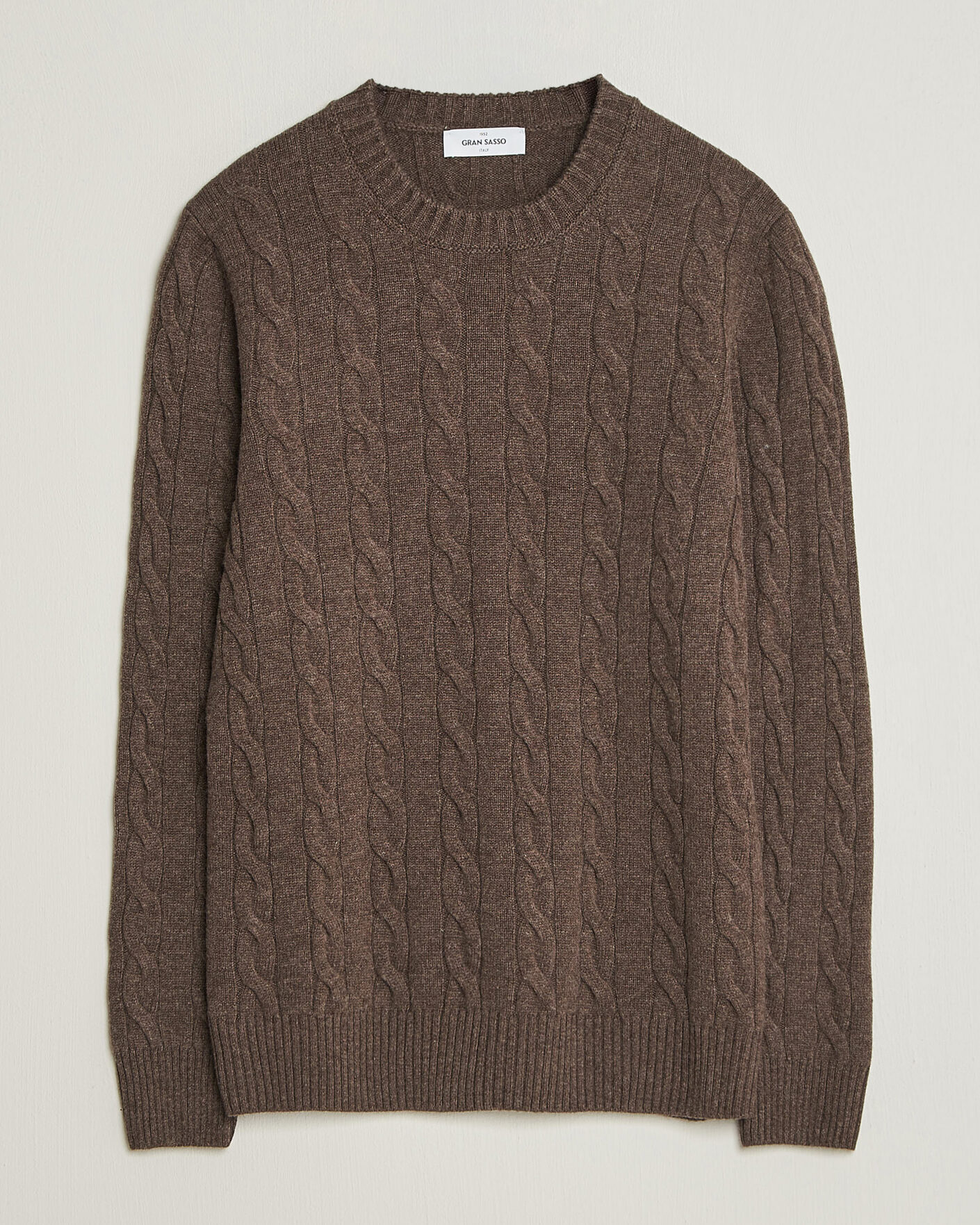 Homme | Pulls Et Tricots | Gran Sasso | Wool/Cashmere Cable Crew Neck Dark Brown Melange