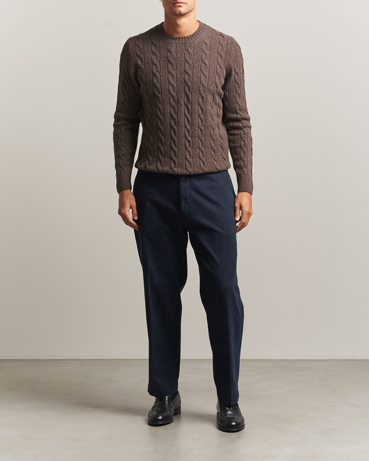 Homme | Pulls Et Tricots | Gran Sasso | Wool/Cashmere Cable Crew Neck Dark Brown Melange
