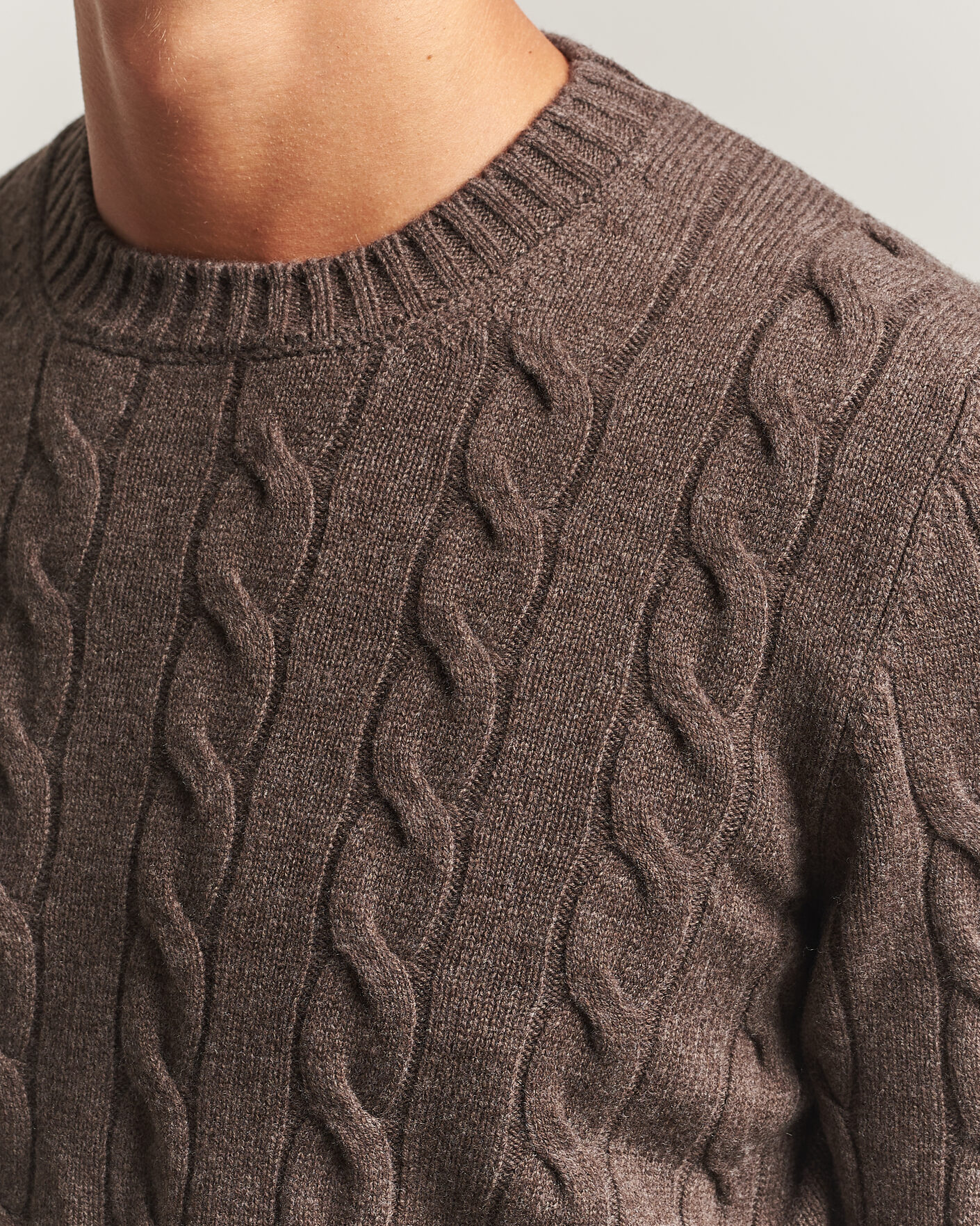 Homme | Pulls Et Tricots | Gran Sasso | Wool/Cashmere Cable Crew Neck Dark Brown Melange
