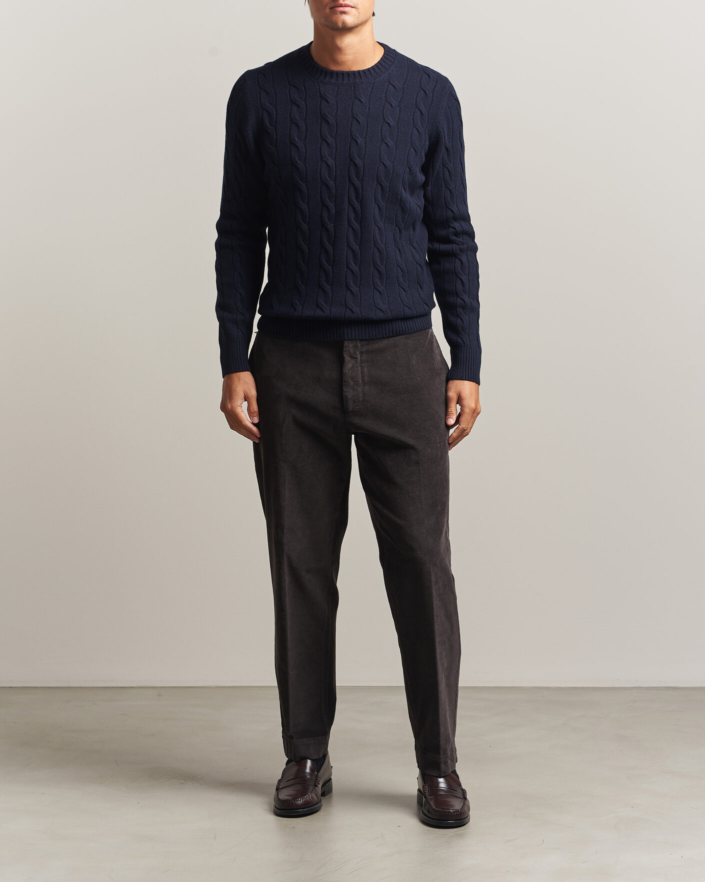 Homme | Pulls Et Tricots | Gran Sasso | Wool/Cashmere Cable Crew Neck Navy