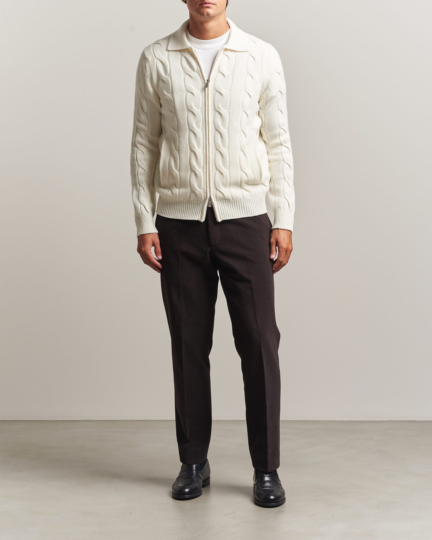 Homme | Pulls Et Tricots | Gran Sasso | Wool/Cashmere Cable Full Zip Cream