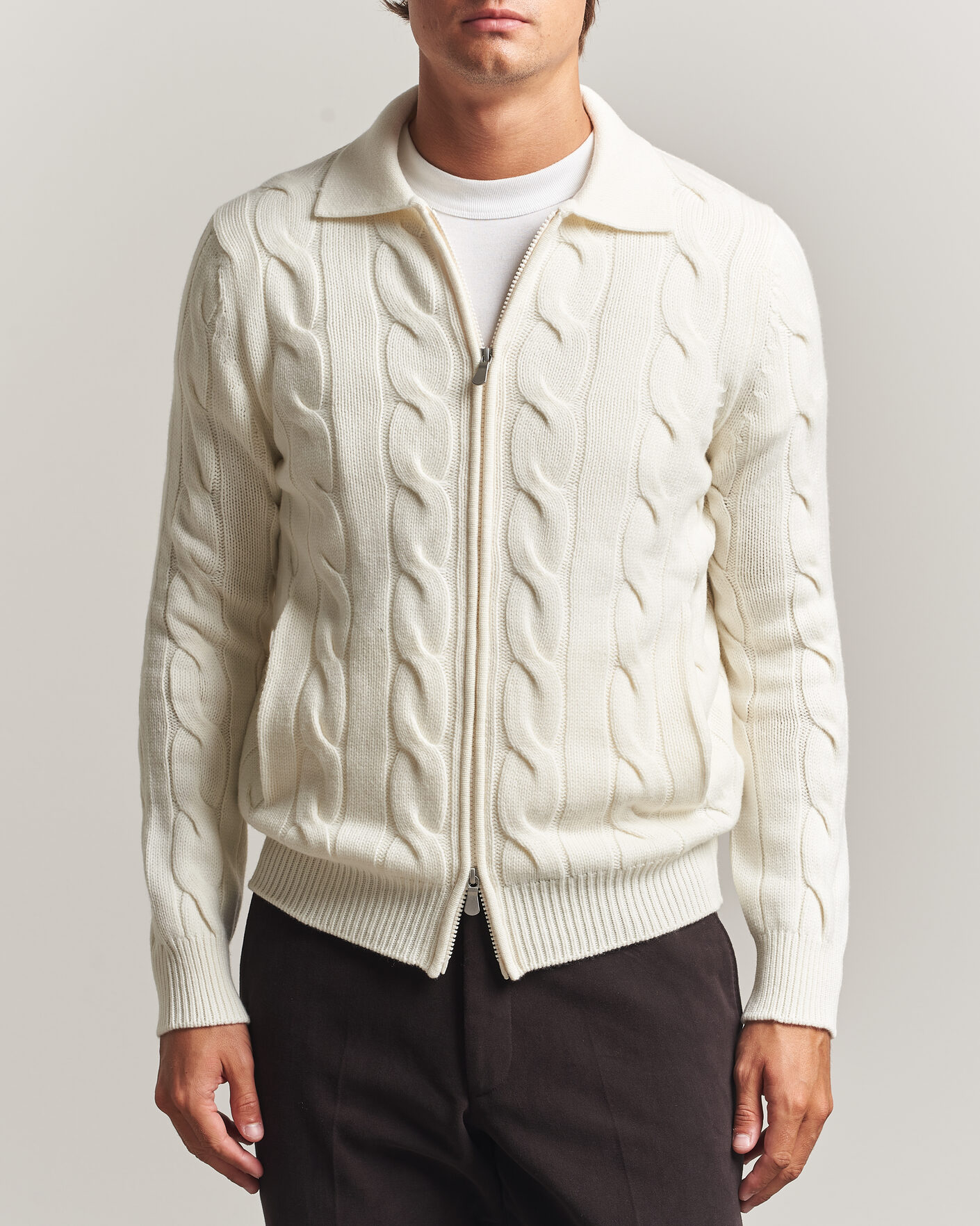 Homme | Pulls Et Tricots | Gran Sasso | Wool/Cashmere Cable Full Zip Cream