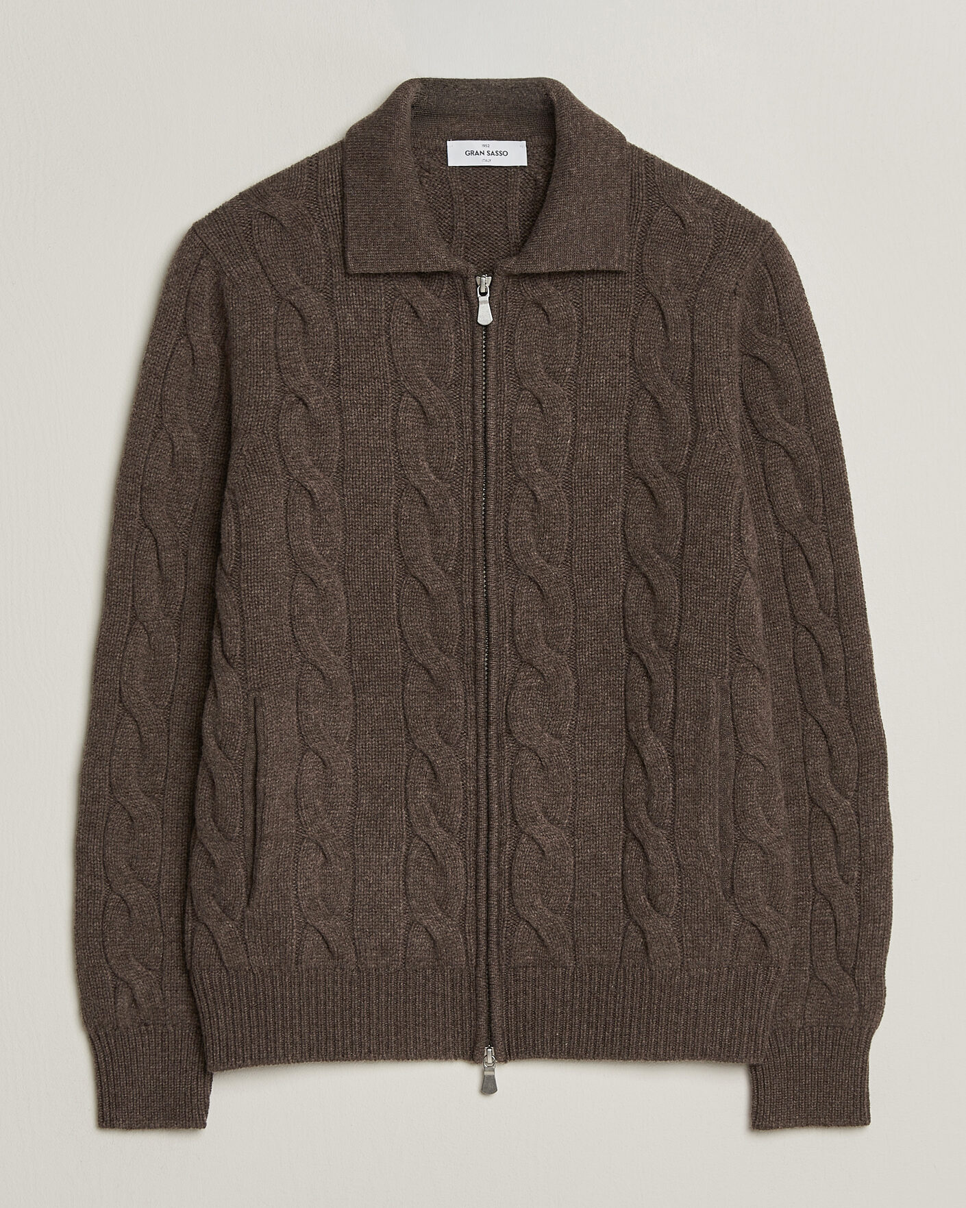 Homme | Pulls Et Tricots | Gran Sasso | Wool/Cashmere Cable Full Zip Dark Brown Melange