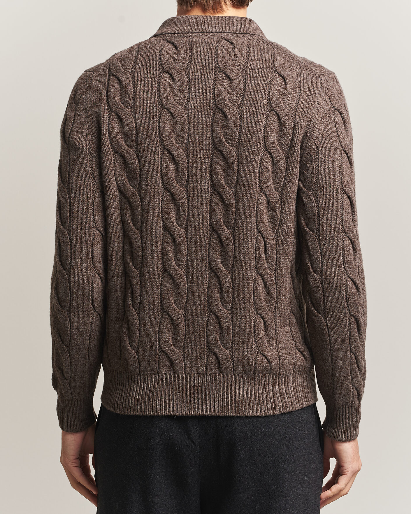 Homme | Pulls Et Tricots | Gran Sasso | Wool/Cashmere Cable Full Zip Dark Brown Melange