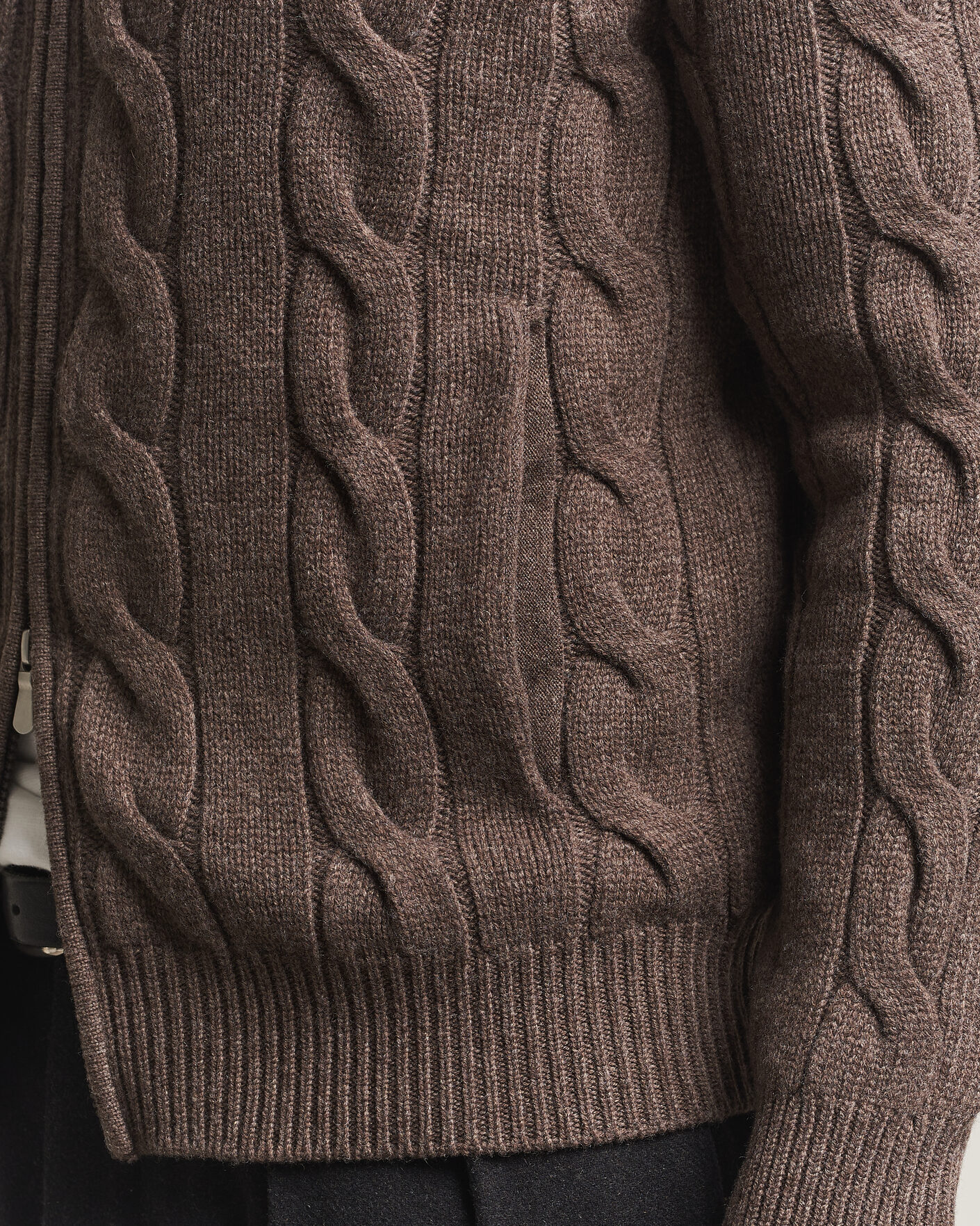 Homme | Pulls Et Tricots | Gran Sasso | Wool/Cashmere Cable Full Zip Dark Brown Melange
