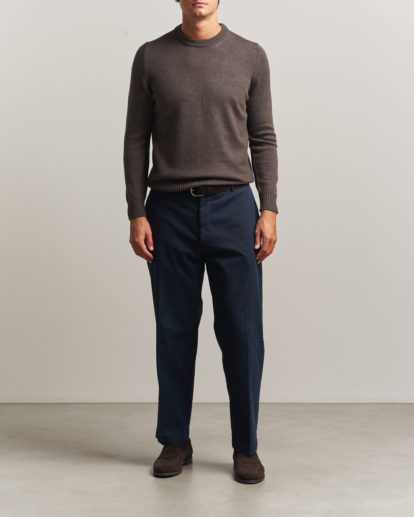 Homme | Pulls Et Tricots | Gran Sasso | Merino Knitted Crew Neck Brown Melange