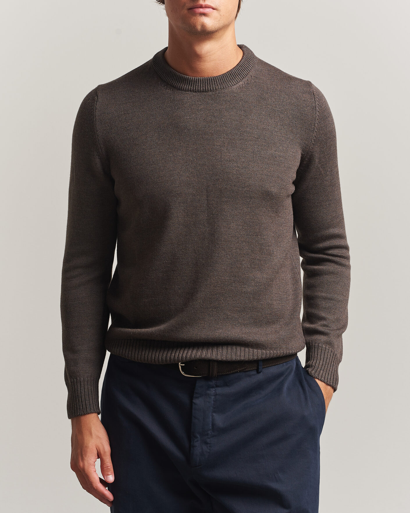Homme | Pulls Et Tricots | Gran Sasso | Merino Knitted Crew Neck Brown Melange