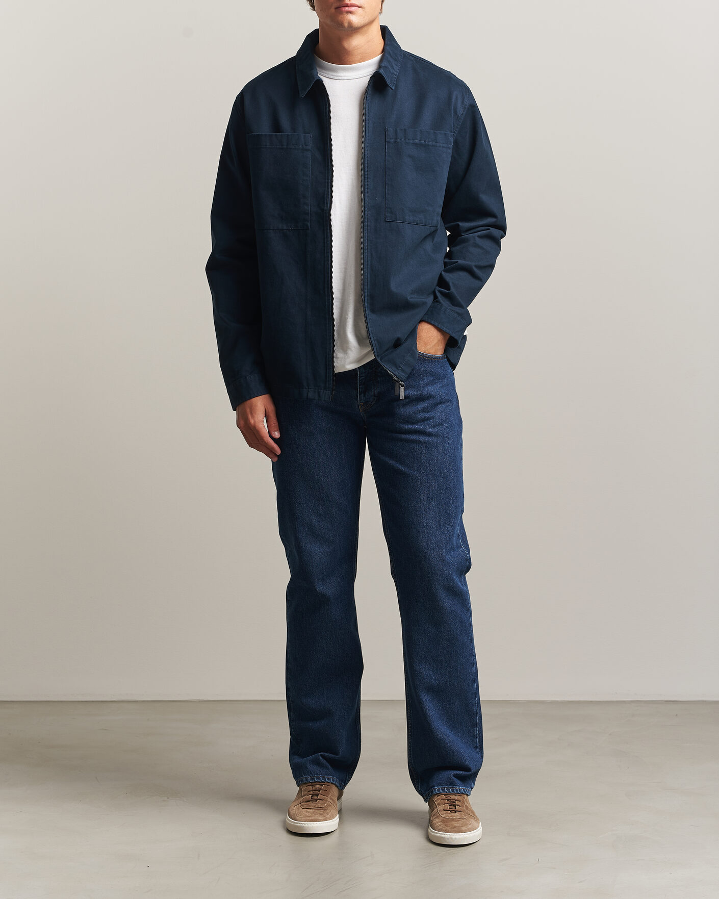 Homme | Chemises | KnowledgeCotton Apparel | Twill Zip Overshirt Total Eclipse