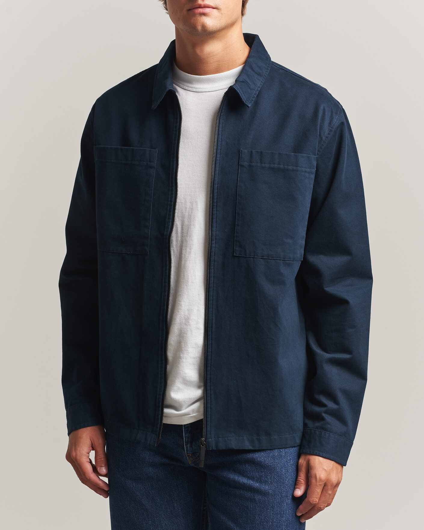 Homme | Chemises | KnowledgeCotton Apparel | Twill Zip Overshirt Total Eclipse