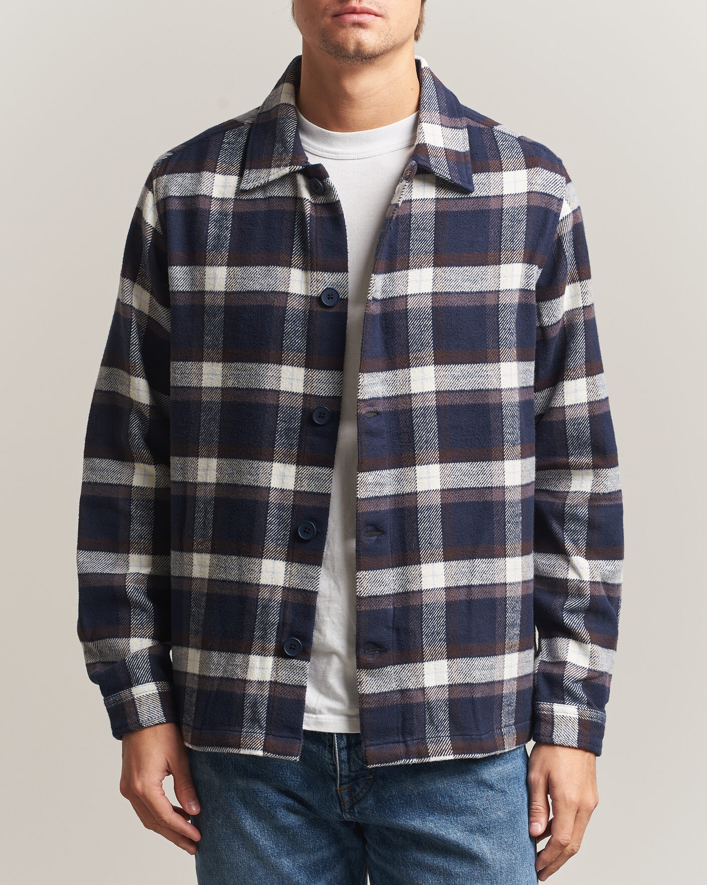 Homme | Chemises | KnowledgeCotton Apparel | Flannel Check Overshirt Navy
