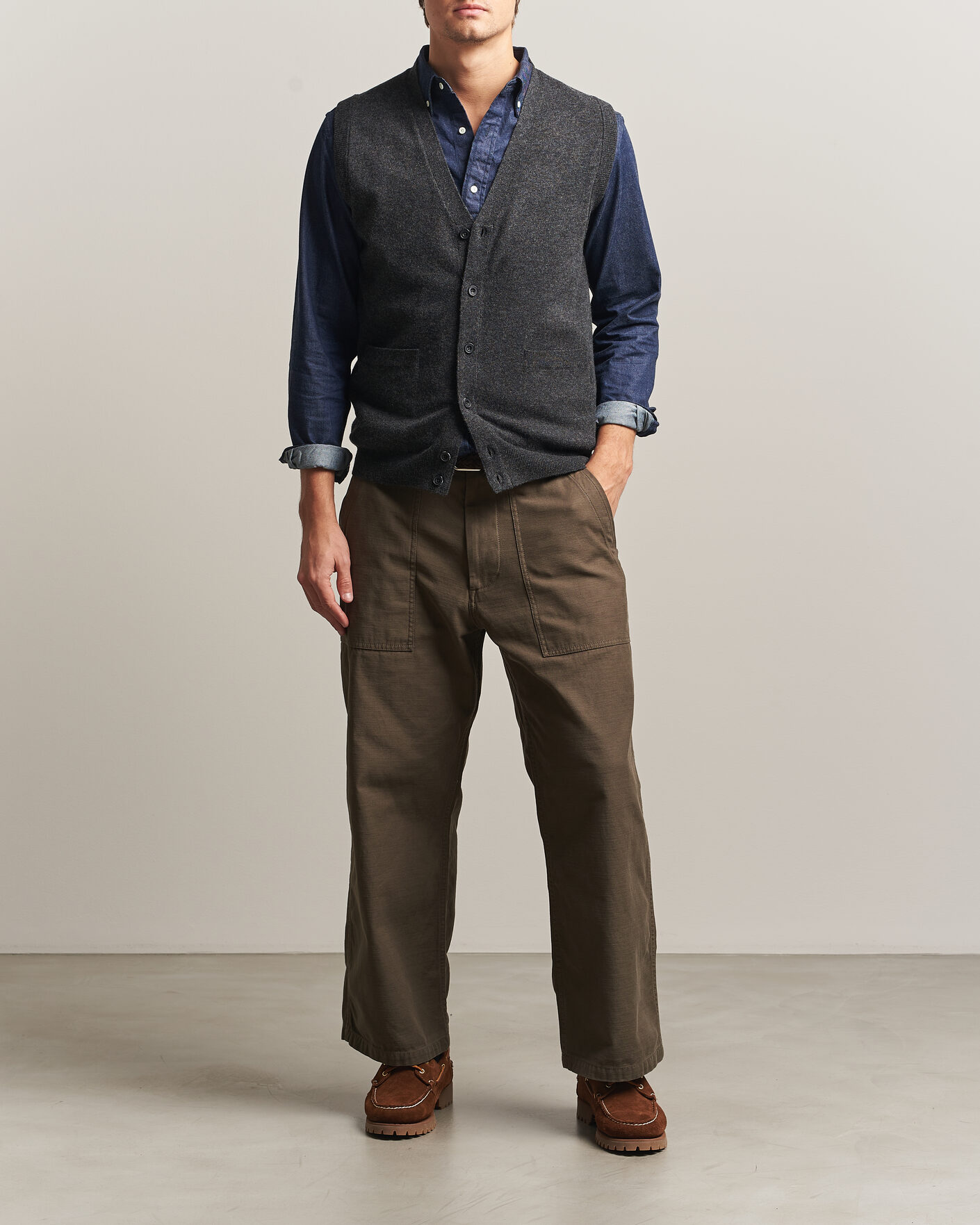 Homme | Pulls Et Tricots | BEAMS PLUS | Button Knit Vest Charcoal