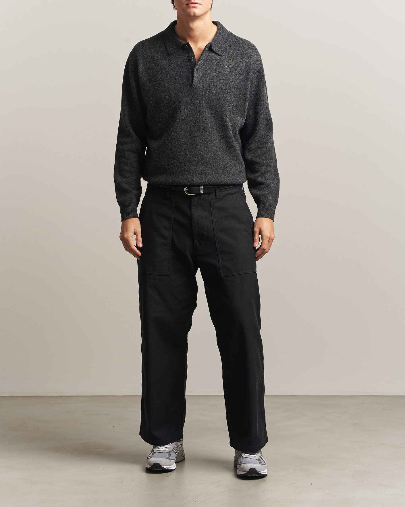 Homme | Pulls Et Tricots | BEAMS PLUS | Knitted Wool Polo Charcoal
