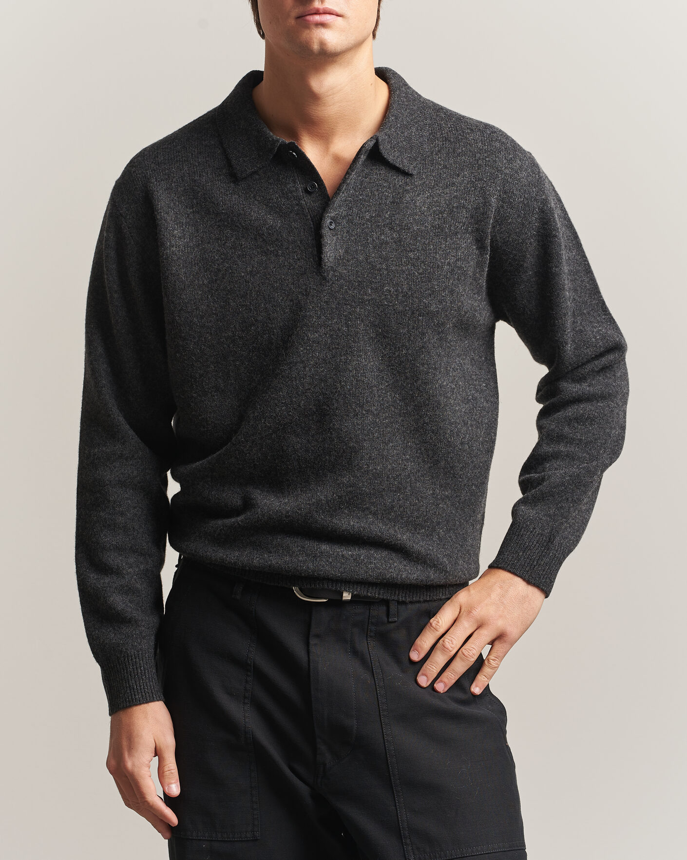 Homme | Pulls Et Tricots | BEAMS PLUS | Knitted Wool Polo Charcoal