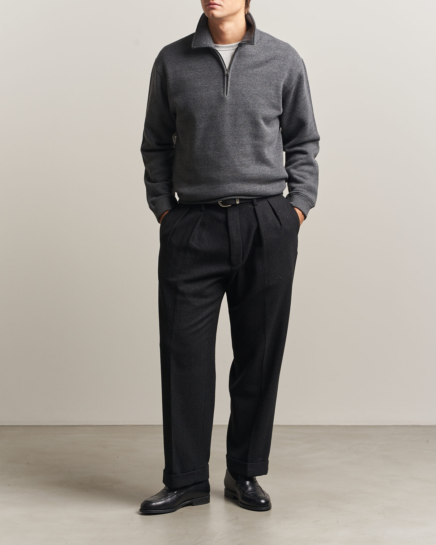 Homme | Pulls Et Tricots | BEAMS PLUS | Wool/Cotton Half Zip Charcoal