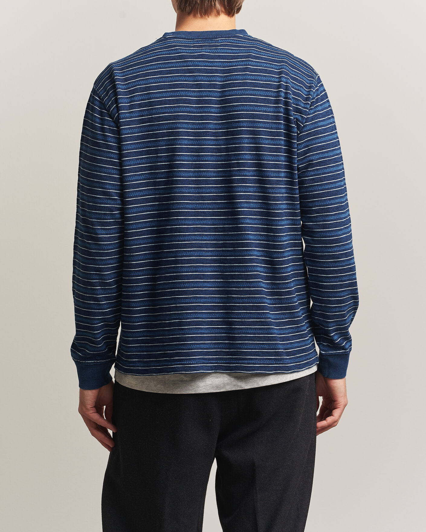 Homme | T-shirts | BEAMS PLUS | Indigo Stripe LS T-Shirt Navy