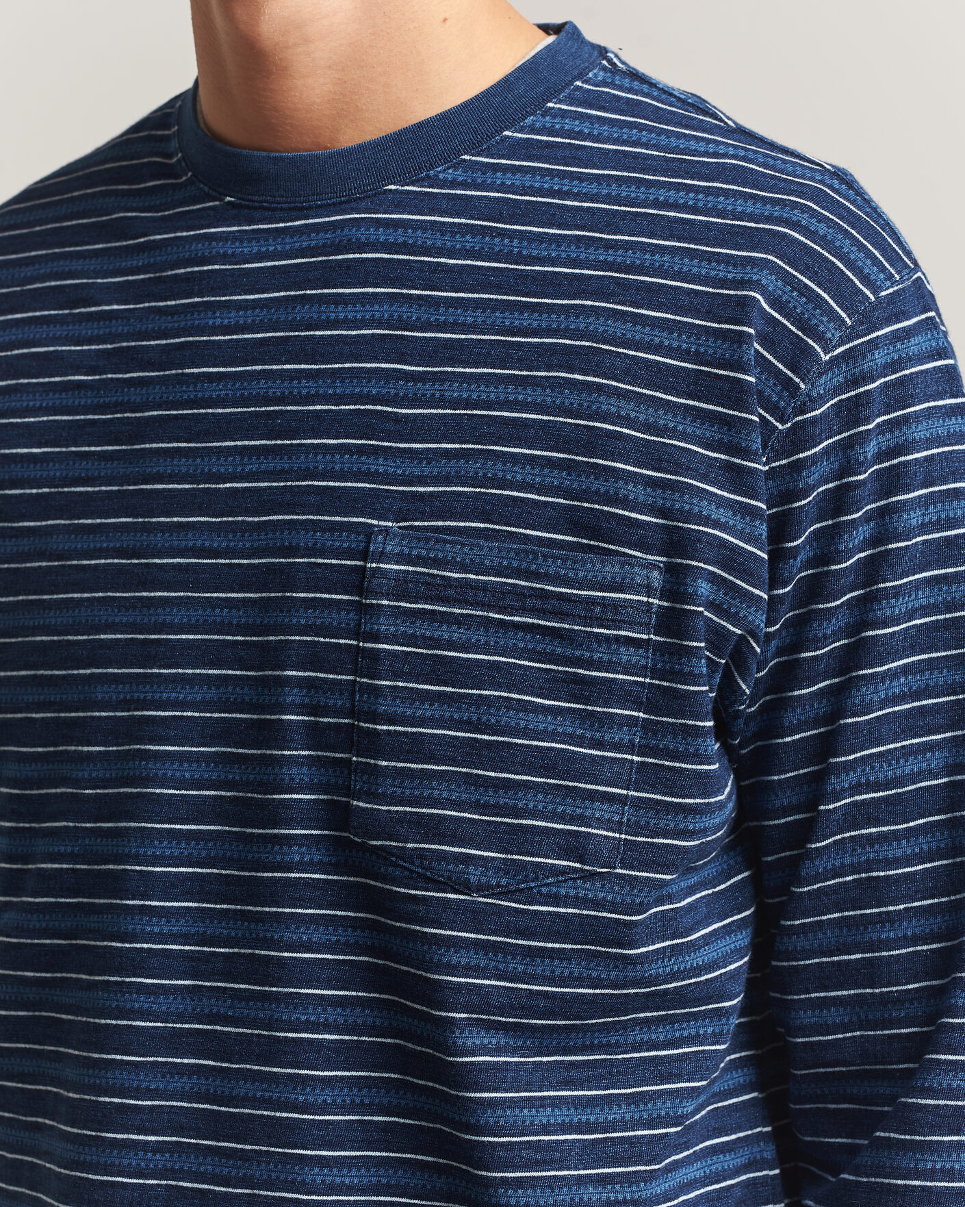 Homme | T-shirts | BEAMS PLUS | Indigo Stripe LS T-Shirt Navy
