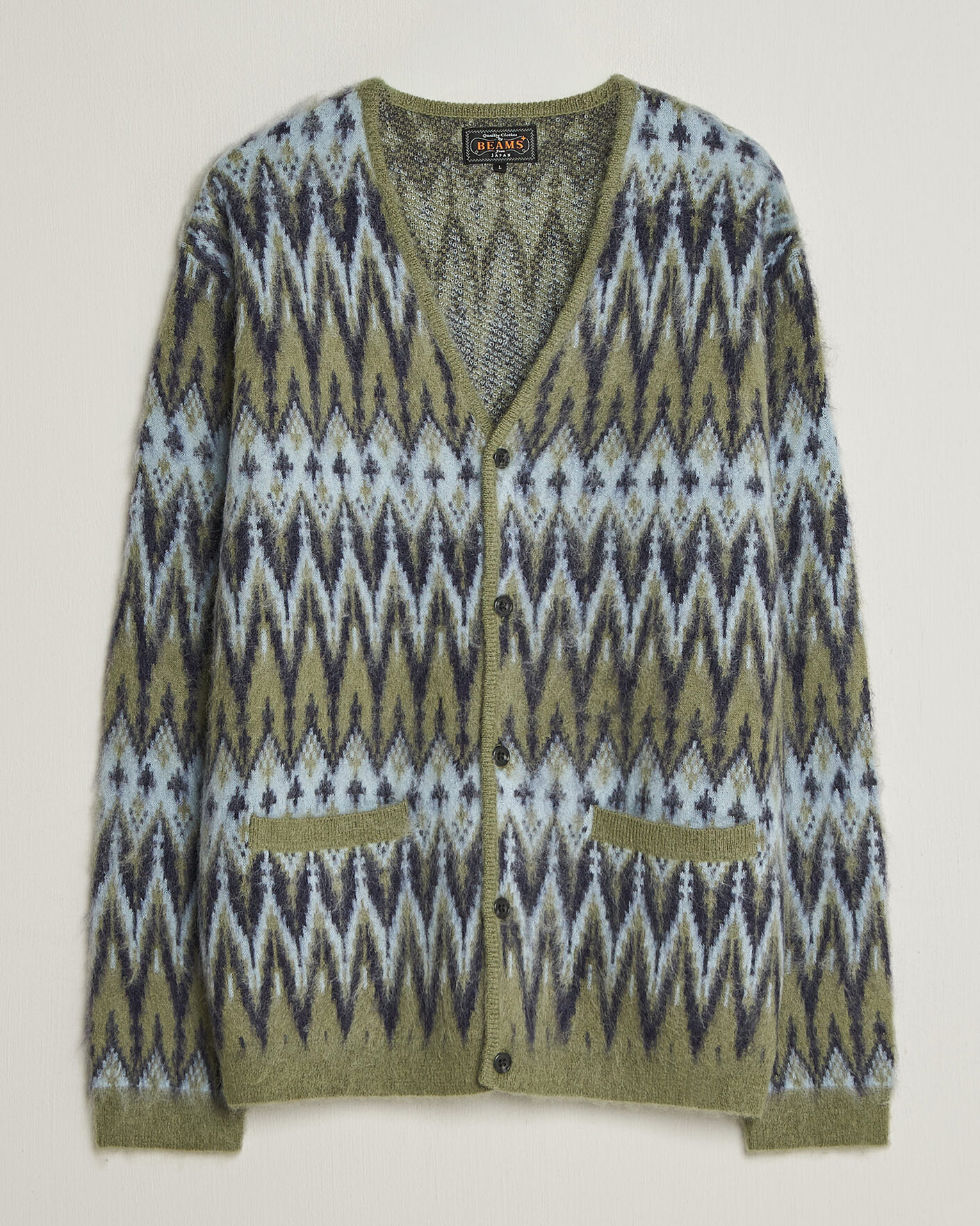 Homme | Pulls Et Tricots | BEAMS PLUS | Chevron Jacquard Cardigan Green/Grey