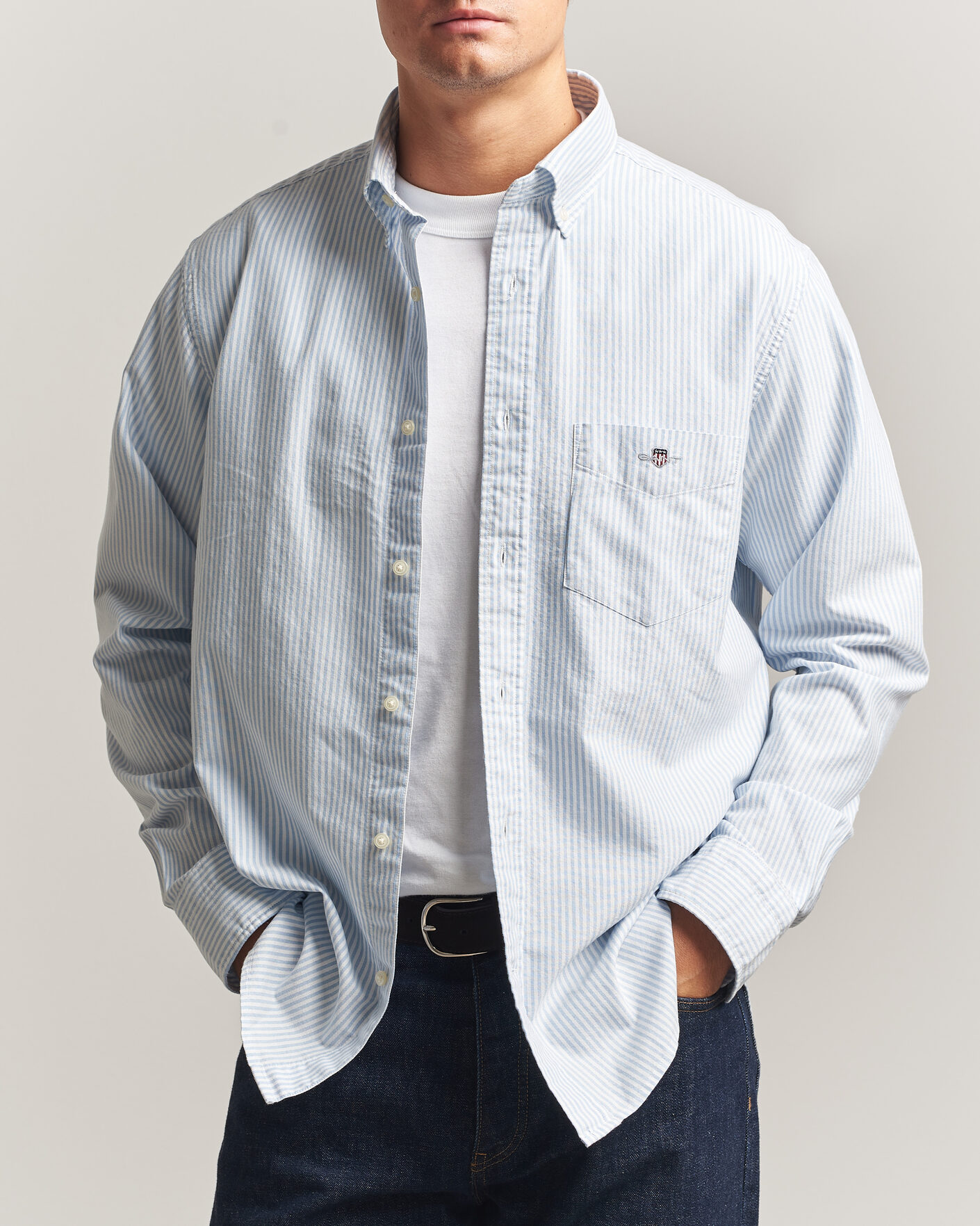 Homme | Chemises | Gant | Regular Fit Striped Oxford Shirt College Blue