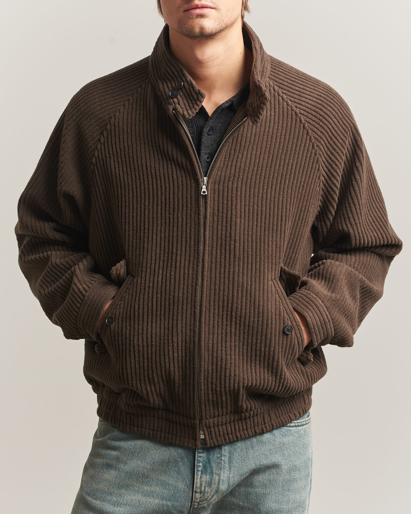 Homme | Manteaux Et Vestes | Auralee | Wool Cashmere Corduroy Zip Jacket Smoky Brown