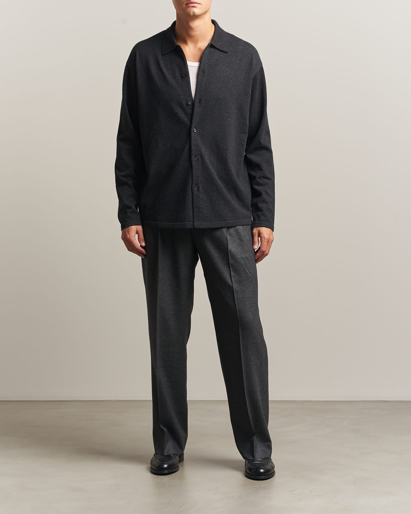Homme | Pulls Et Tricots | Auralee | High Twist Wool Knit Shirt Cardigan Charcoal