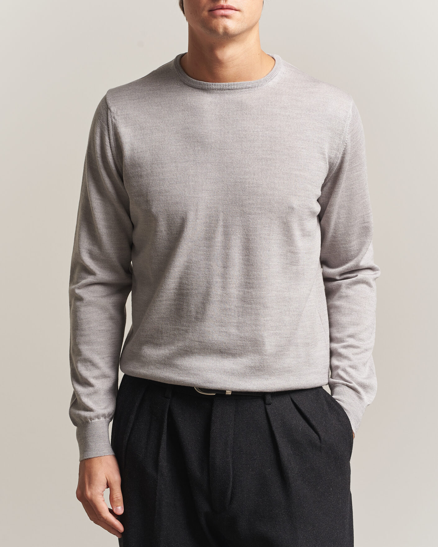 Homme | Pulls Et Tricots | Morgano | Extra Fine Merino Wool Crewneck Light Grey
