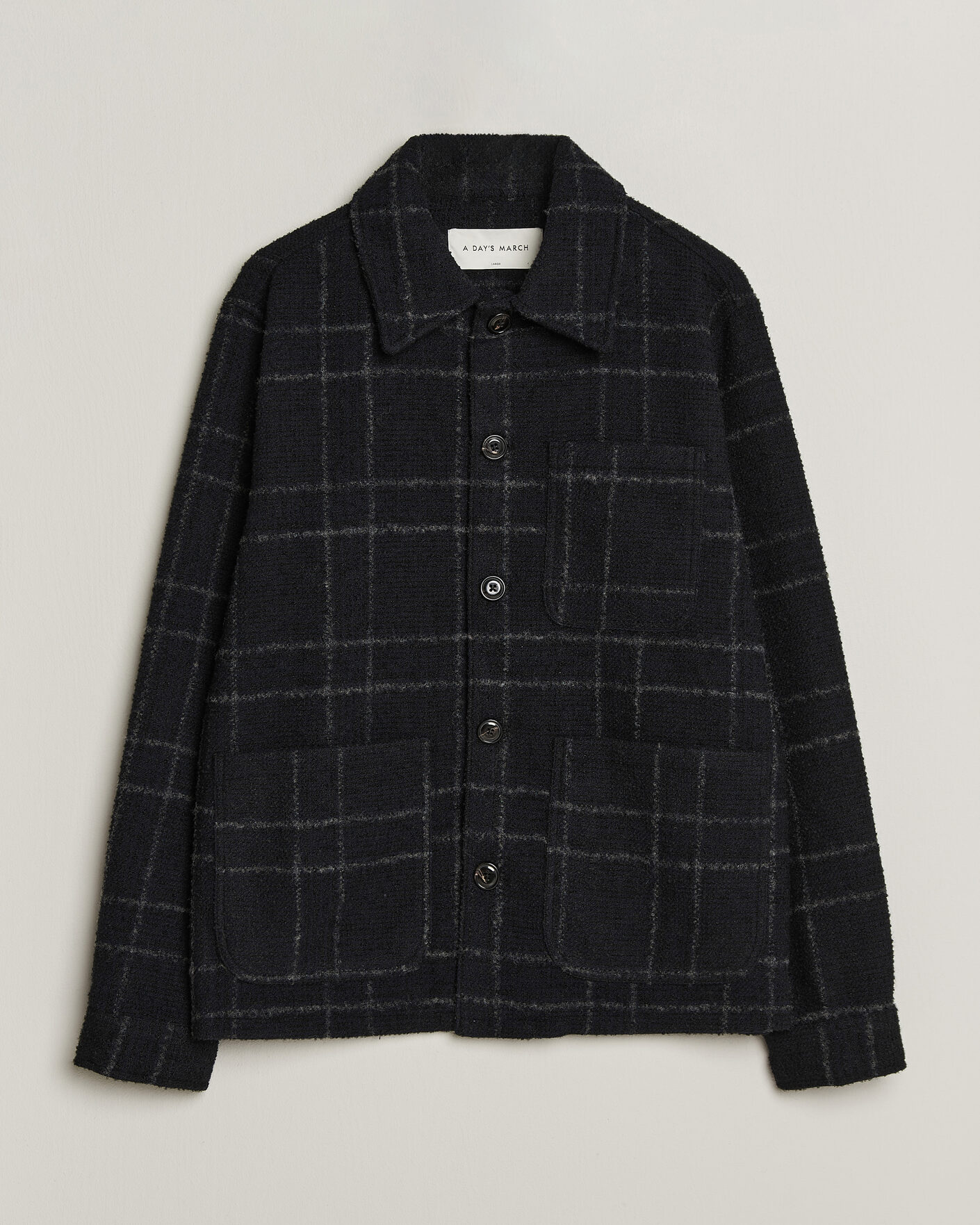 Homme | Chemises | A Day's March | Algot Wool Checked Overshirt Navy