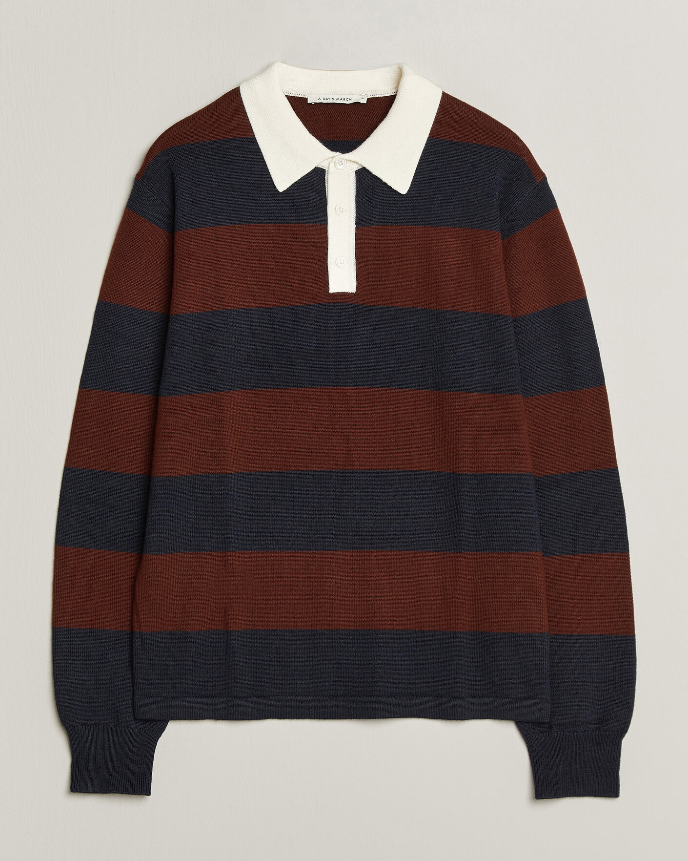 Homme | Pulls Et Tricots | A Day's March | Kenny Striped Merino Rugby Sweater Rust/Navy