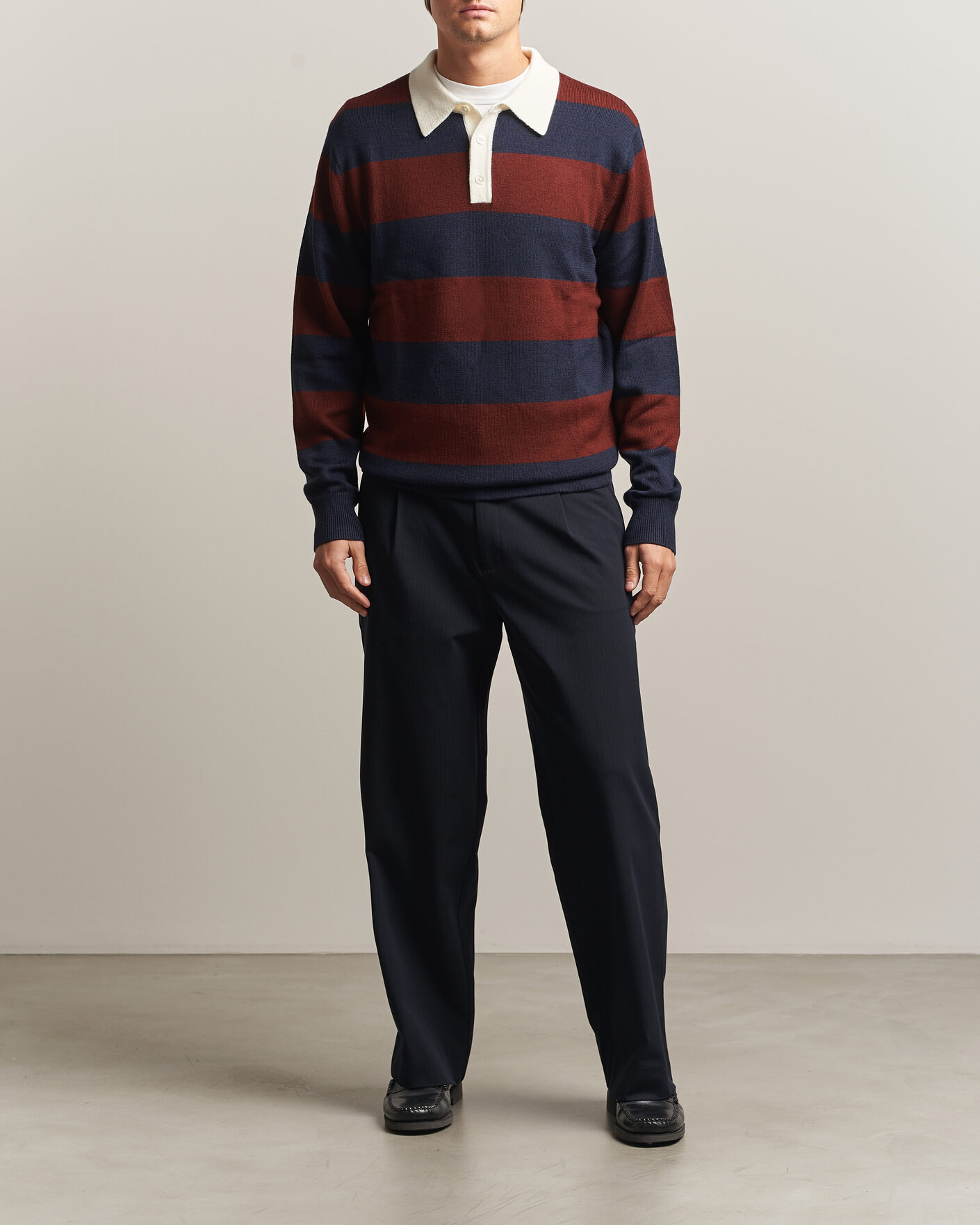 Homme | Pulls Et Tricots | A Day's March | Kenny Striped Merino Rugby Sweater Rust/Navy