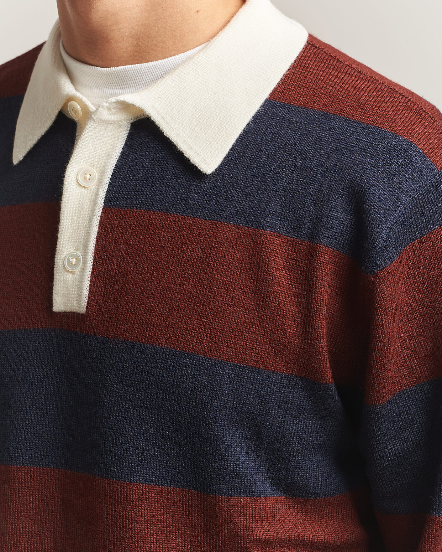 Homme | Pulls Et Tricots | A Day's March | Kenny Striped Merino Rugby Sweater Rust/Navy
