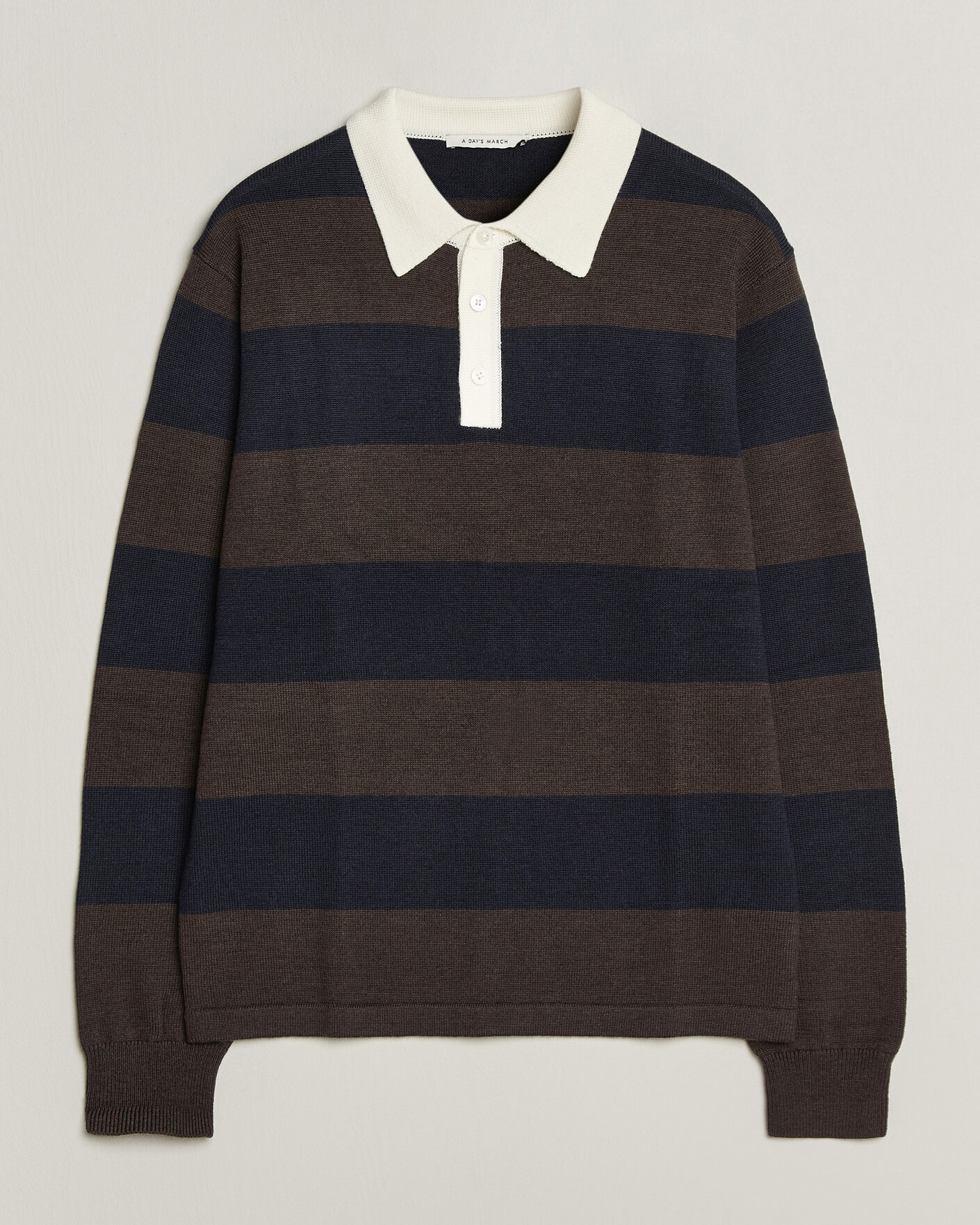 Homme | Pulls Et Tricots | A Day's March | Kenny Striped Merino Rugby Sweater Brown/Navy