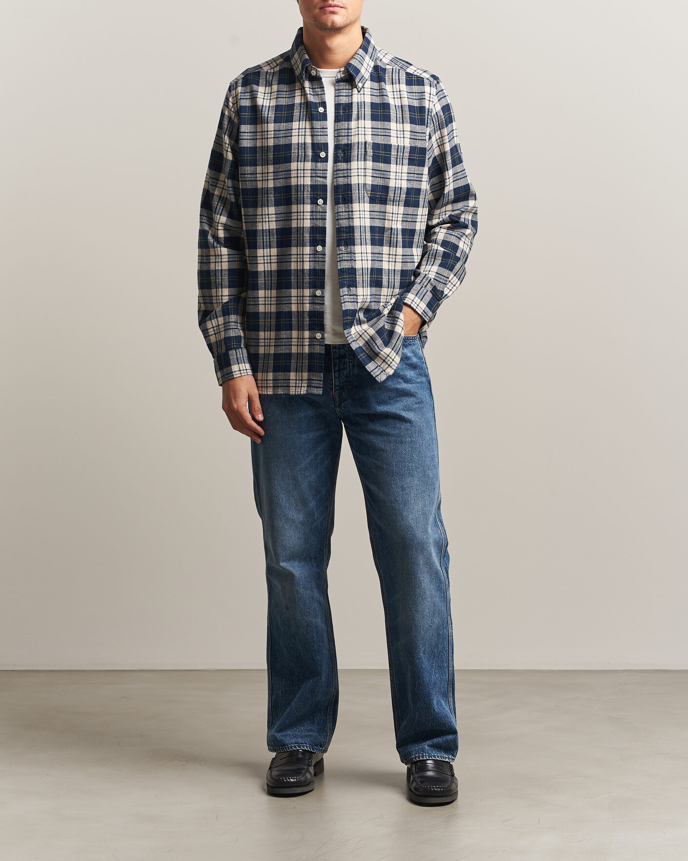 Homme | Chemises | A Day's March | Classic Checked Flannel Shirt Navy/White