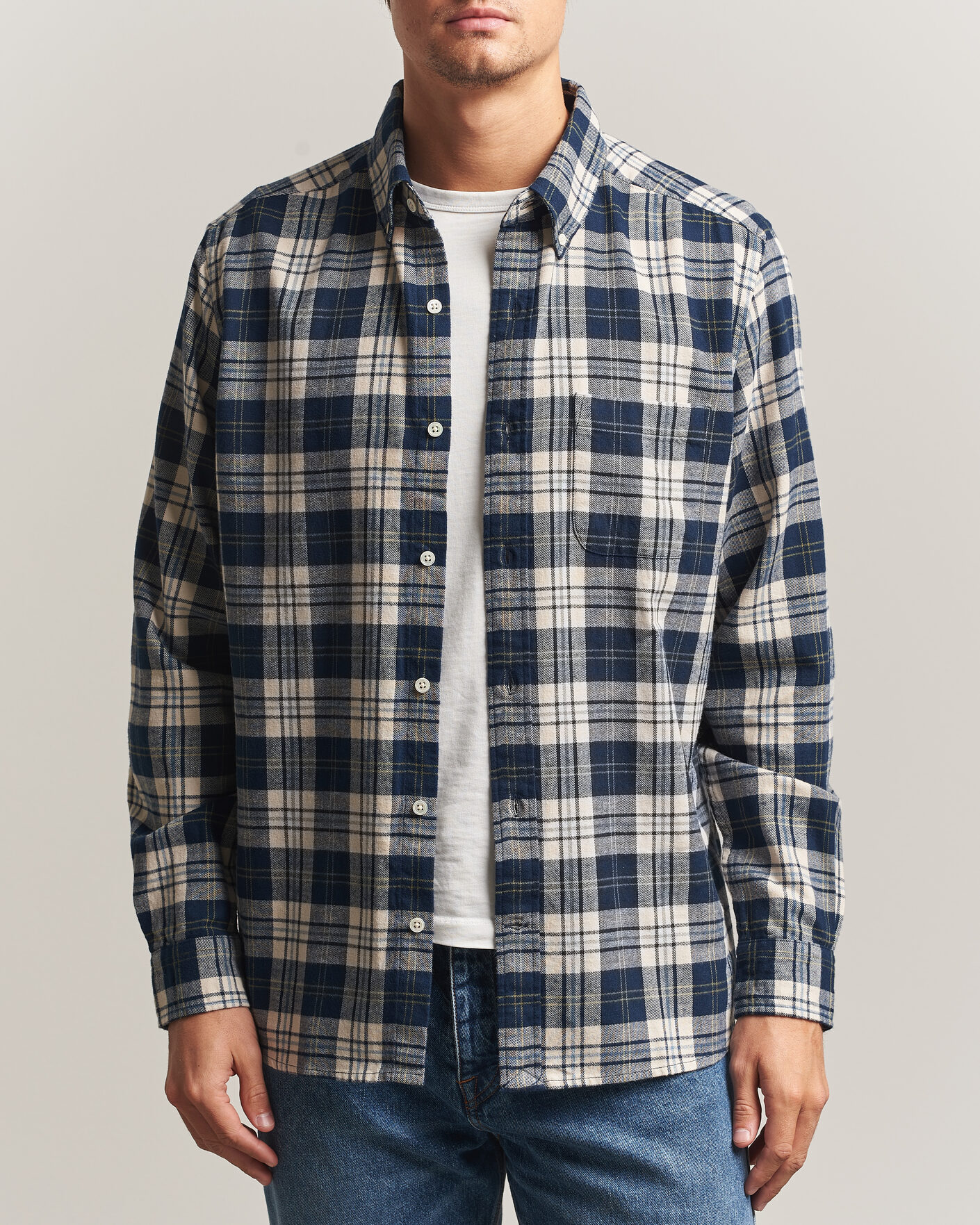 Homme | Chemises | A Day's March | Classic Checked Flannel Shirt Navy/White