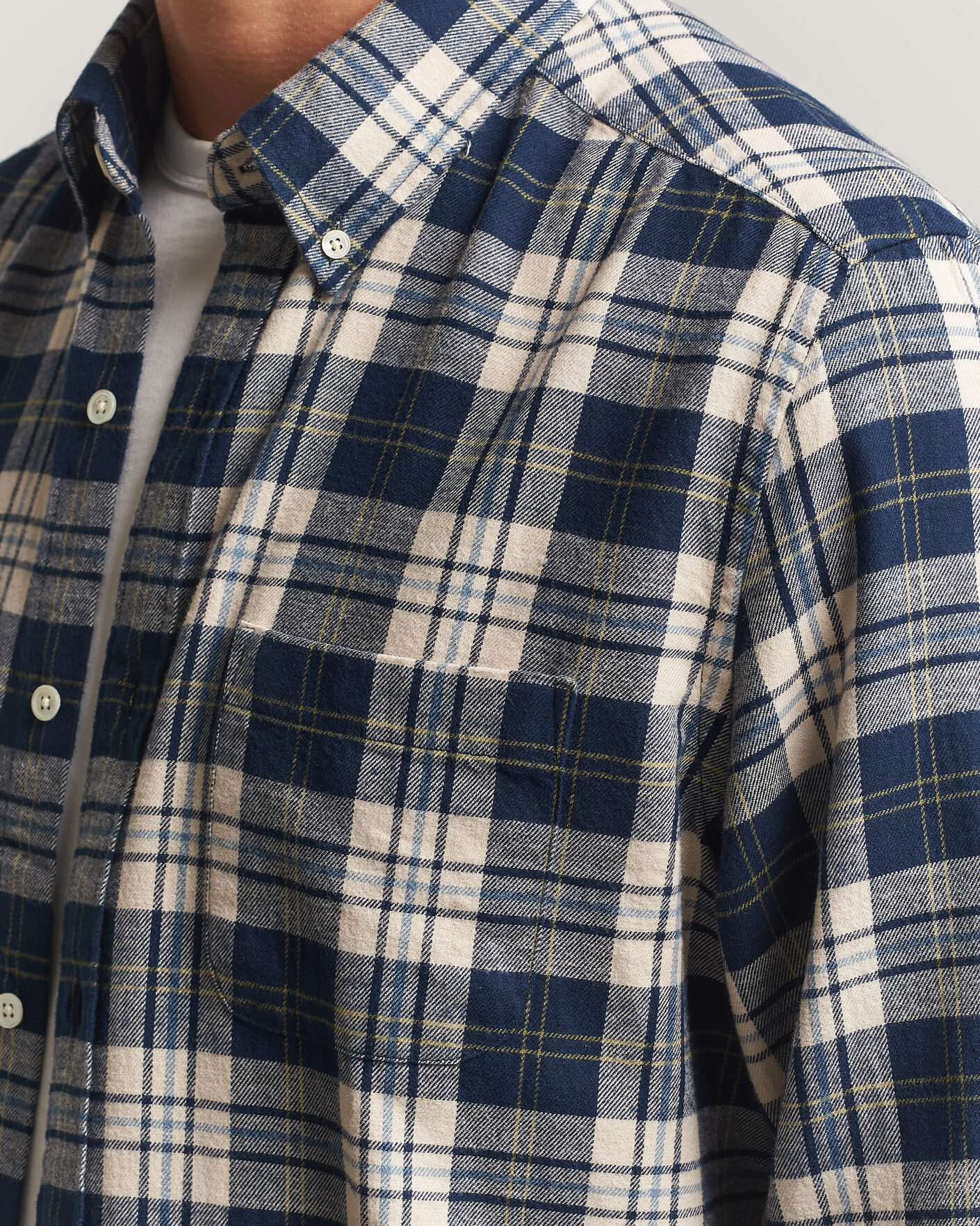 Homme | Chemises | A Day's March | Classic Checked Flannel Shirt Navy/White