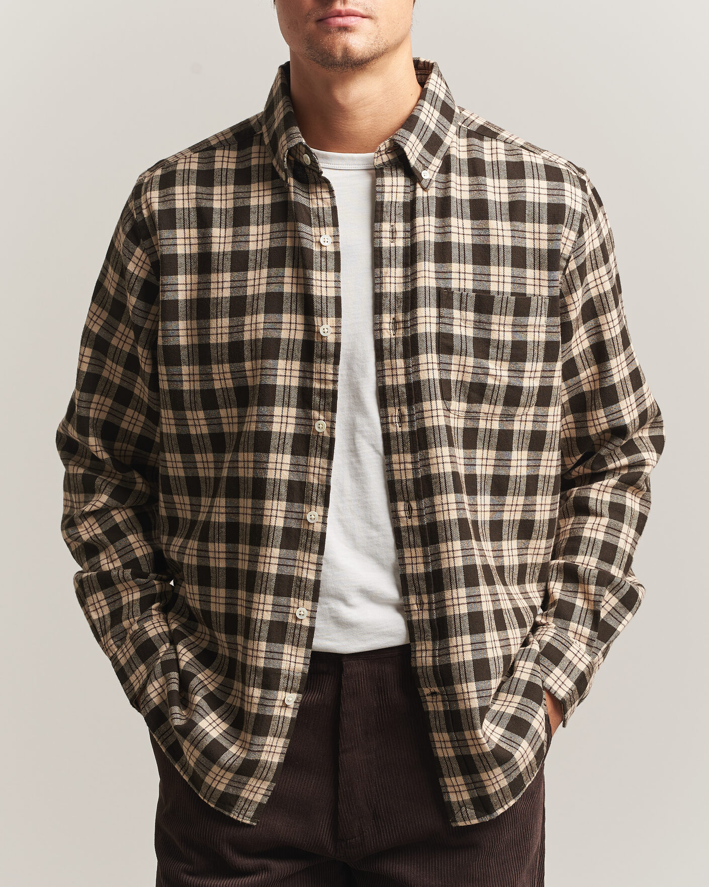 Homme | Chemises | A Day's March | Classic Checked Flannel Shirt Brown/Sand