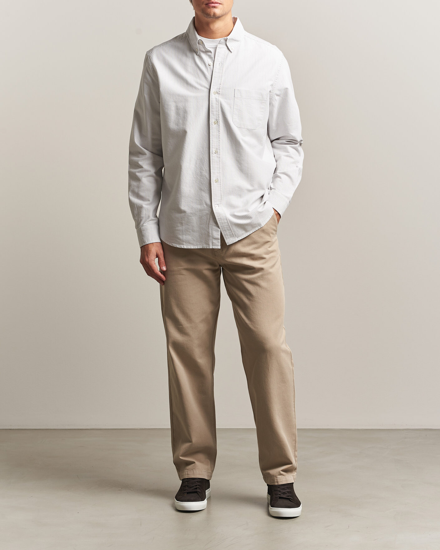 Homme | Chemises | A Day's March | Classic Flag Striped Oxford Shirt Grey/White