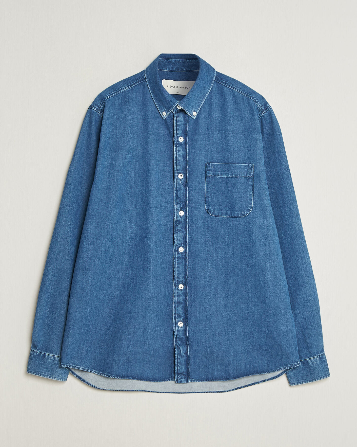Homme | Chemises | A Day's March | Original Button Down Denim Shirt Mid Blue