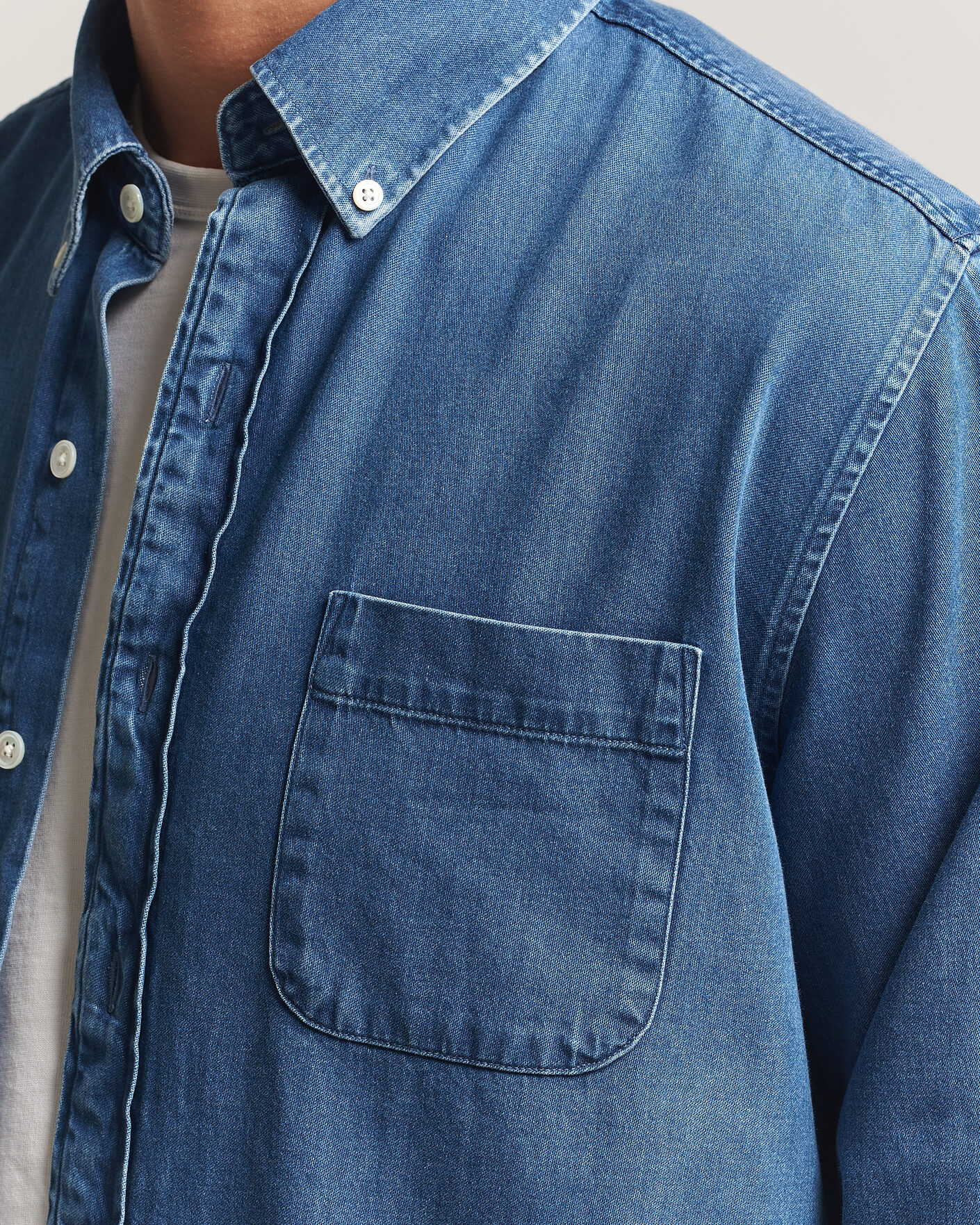 Homme | Chemises | A Day's March | Original Button Down Denim Shirt Mid Blue
