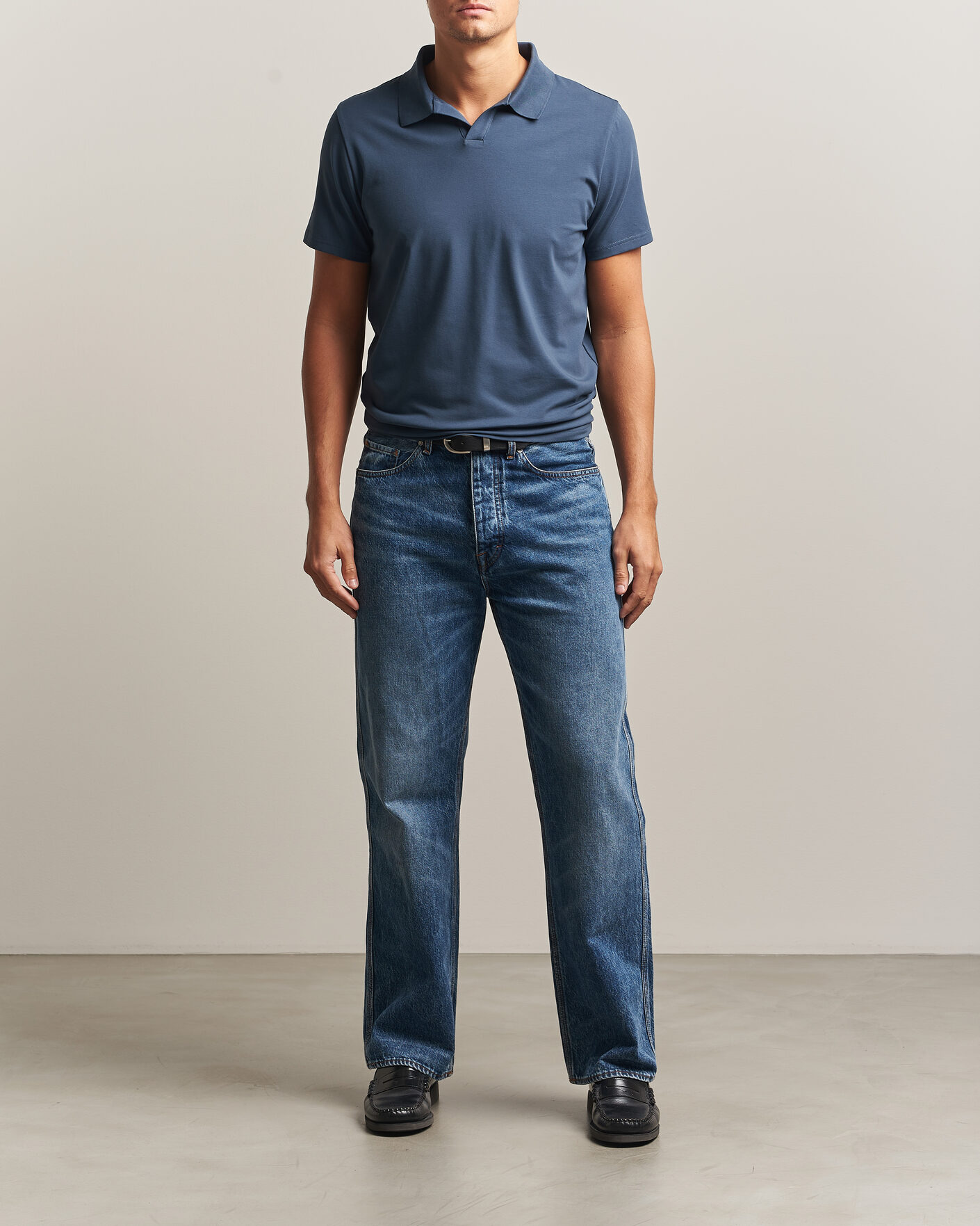 Homme | Polos | Filippa K | Soft Lycra Polo T-Shirt Stone Blue