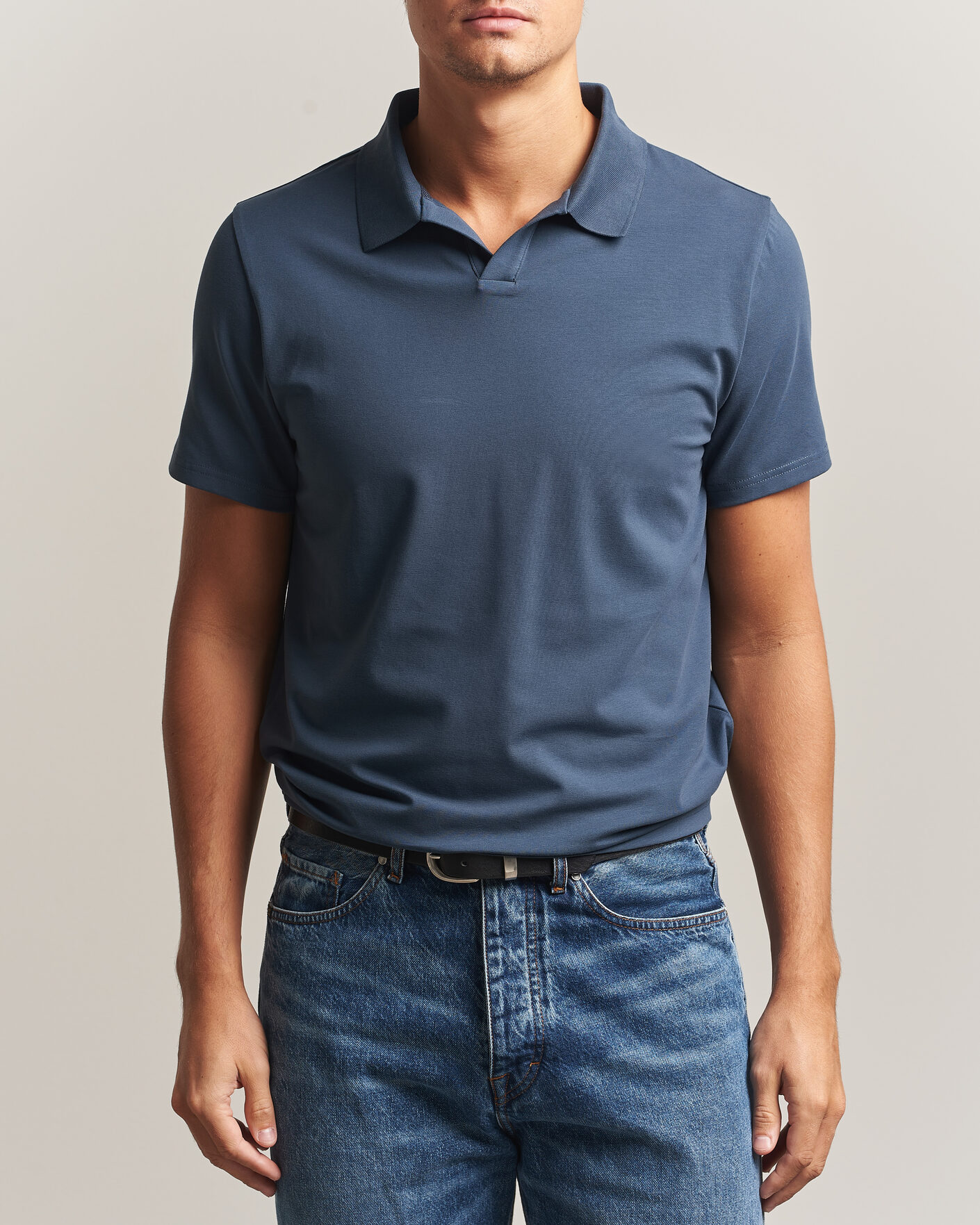 Homme | Polos | Filippa K | Soft Lycra Polo T-Shirt Stone Blue