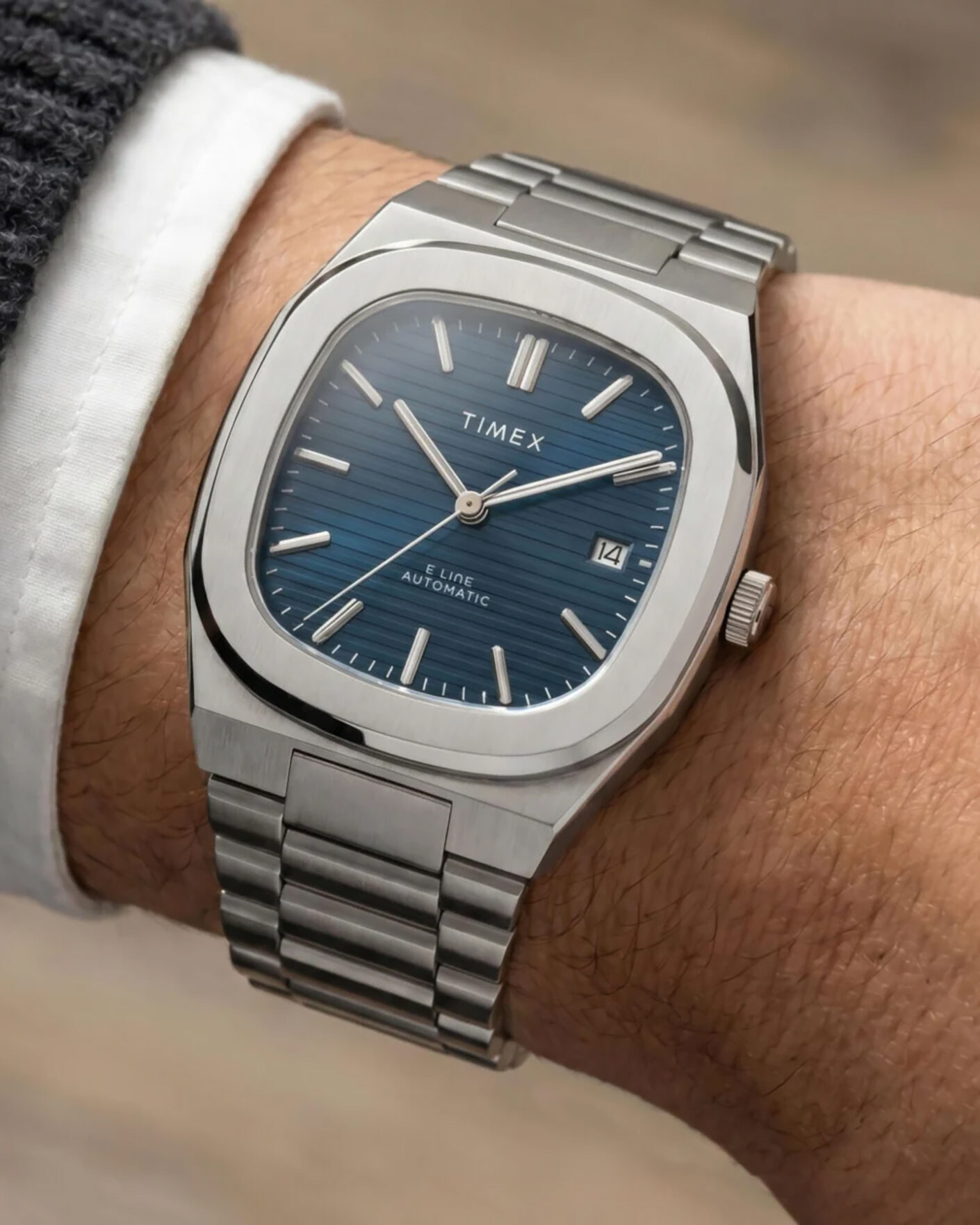 Homme | Timex Automatic E Line Stainless Steel 38mm Dark Blue Dial | Timex | Automatic E Line Stainless Steel 38mm Dark Blue Dial