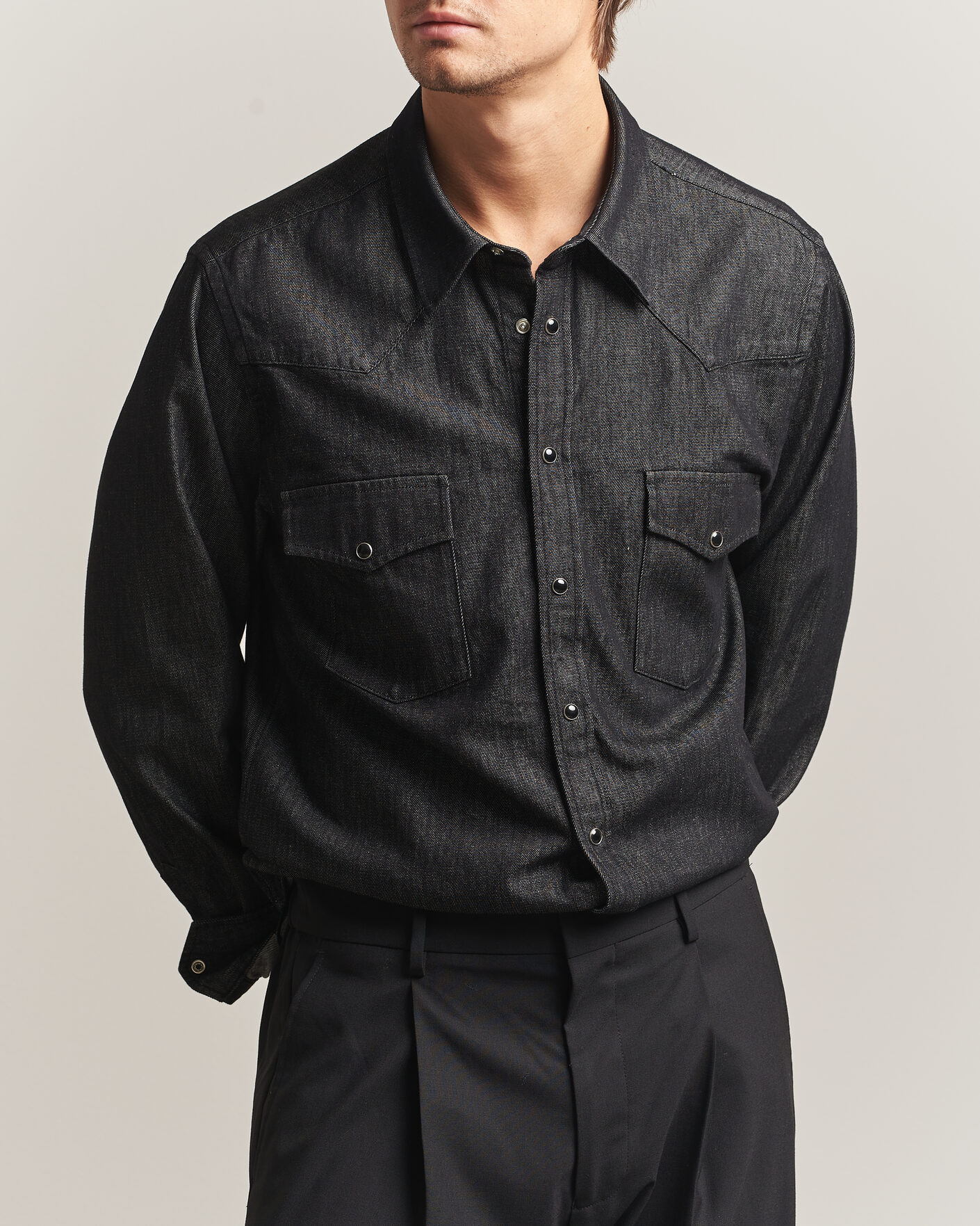 Homme | Chemises | Oscar Jacobson | Straight Fit Western Shirt Dark Grey