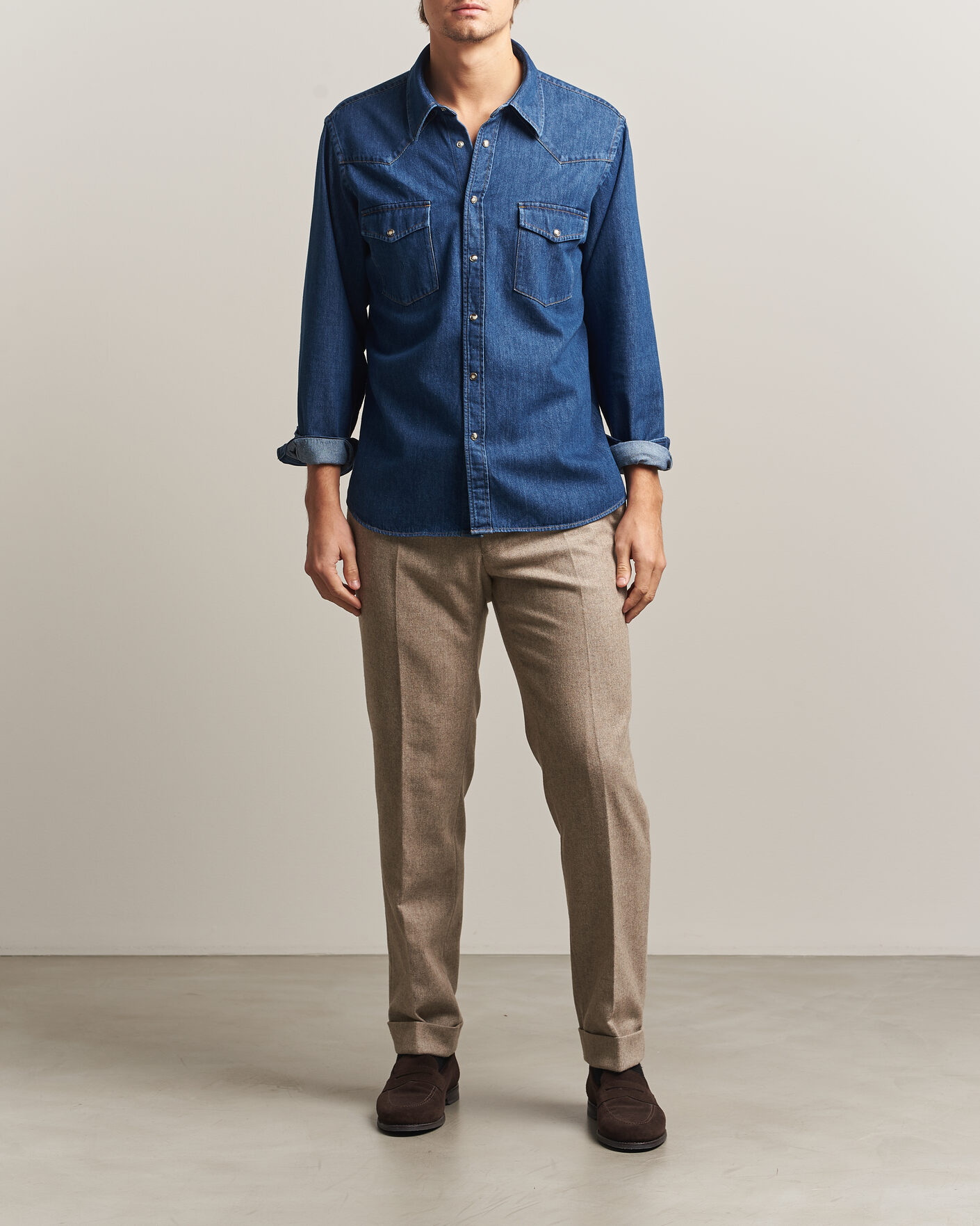 Homme | Chemises | Oscar Jacobson | Straight Fit Western Shirt Blue