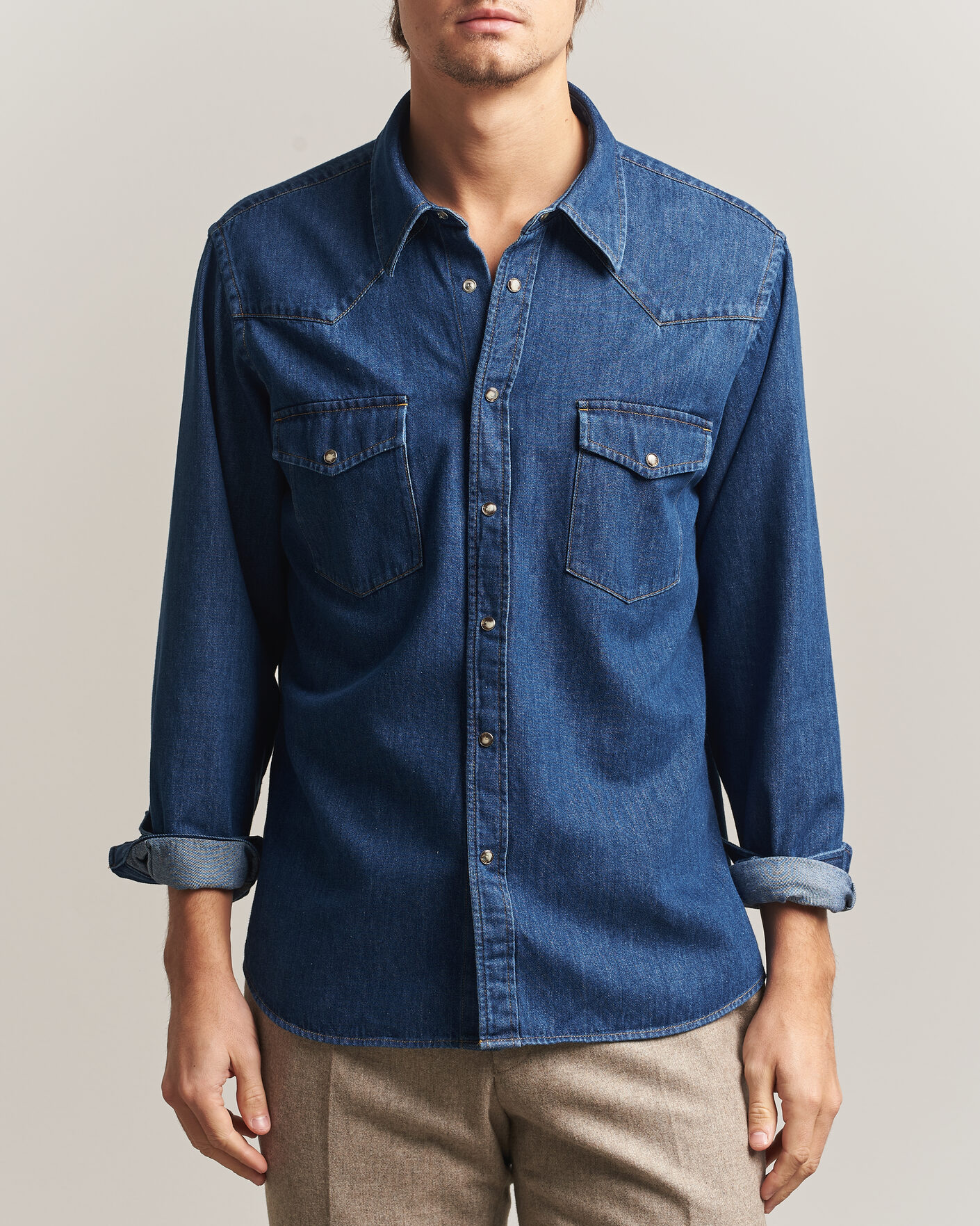 Homme | Chemises | Oscar Jacobson | Straight Fit Western Shirt Blue