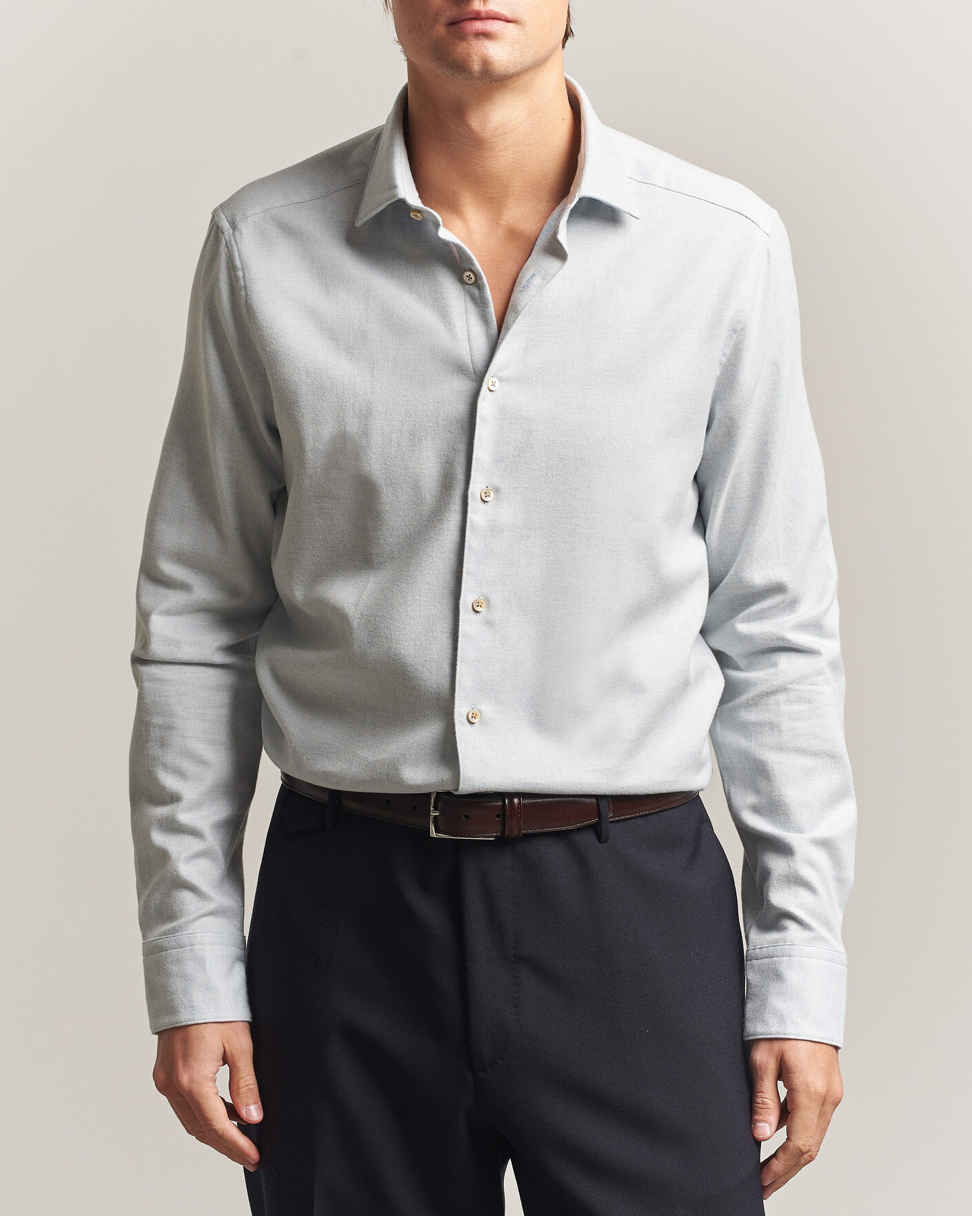 Homme | Chemises | Stenströms | Slimline Flannel Shirt Light Blue