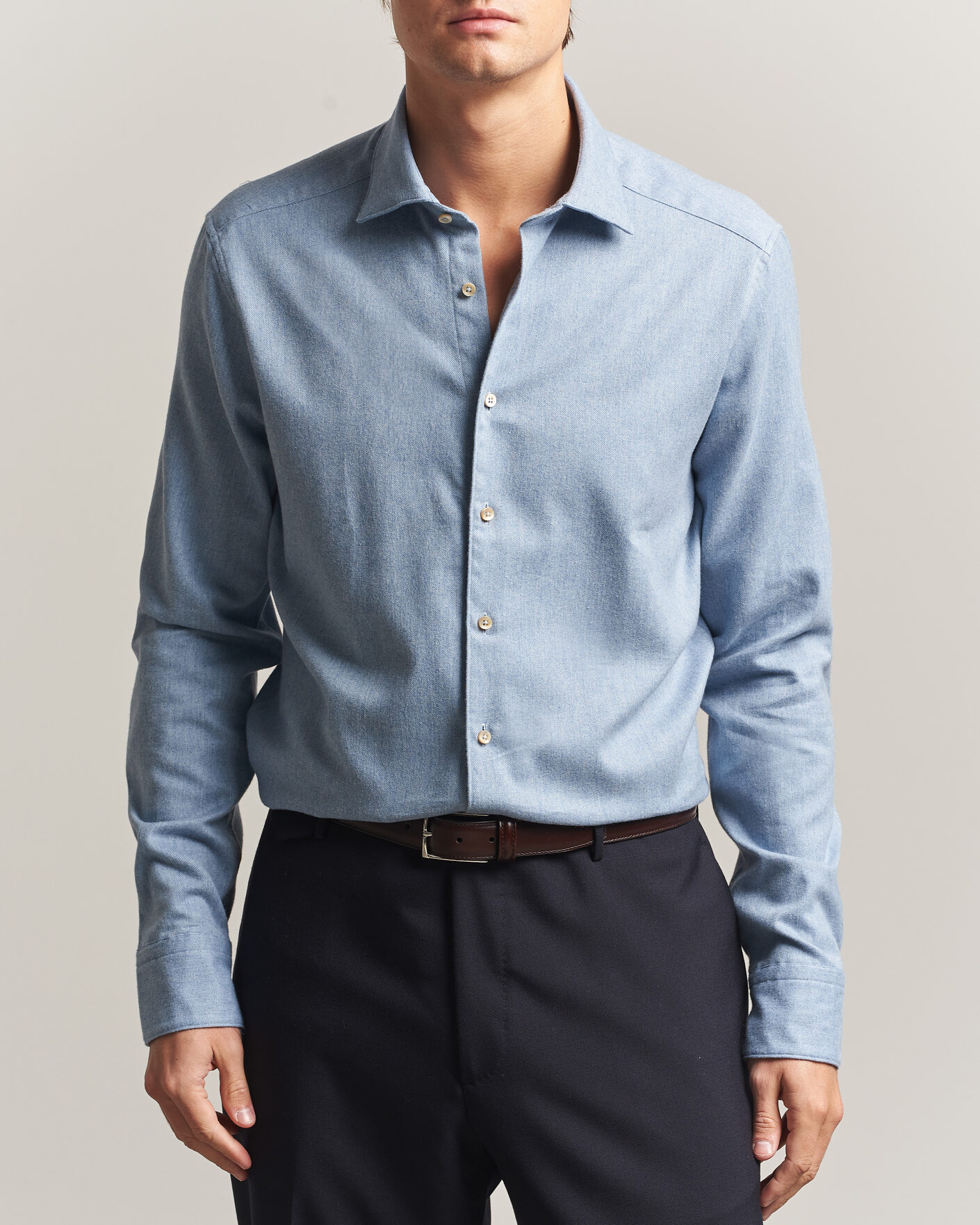 Homme | Chemises | Stenströms | Slimline Flannel Shirt Blue