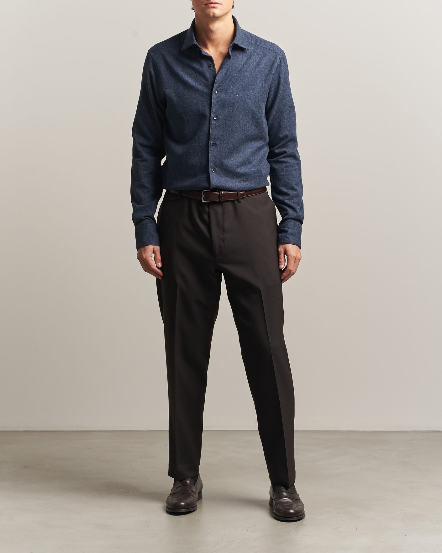 Homme | Chemises | Stenströms | Slimline Flannel Shirt Navy