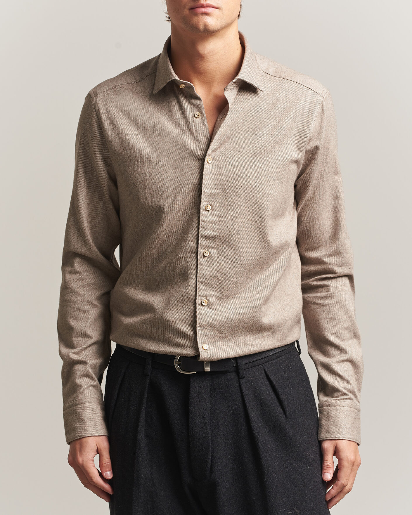 Homme | Chemises | Stenströms | Slimline Flannel Shirt Light Brown
